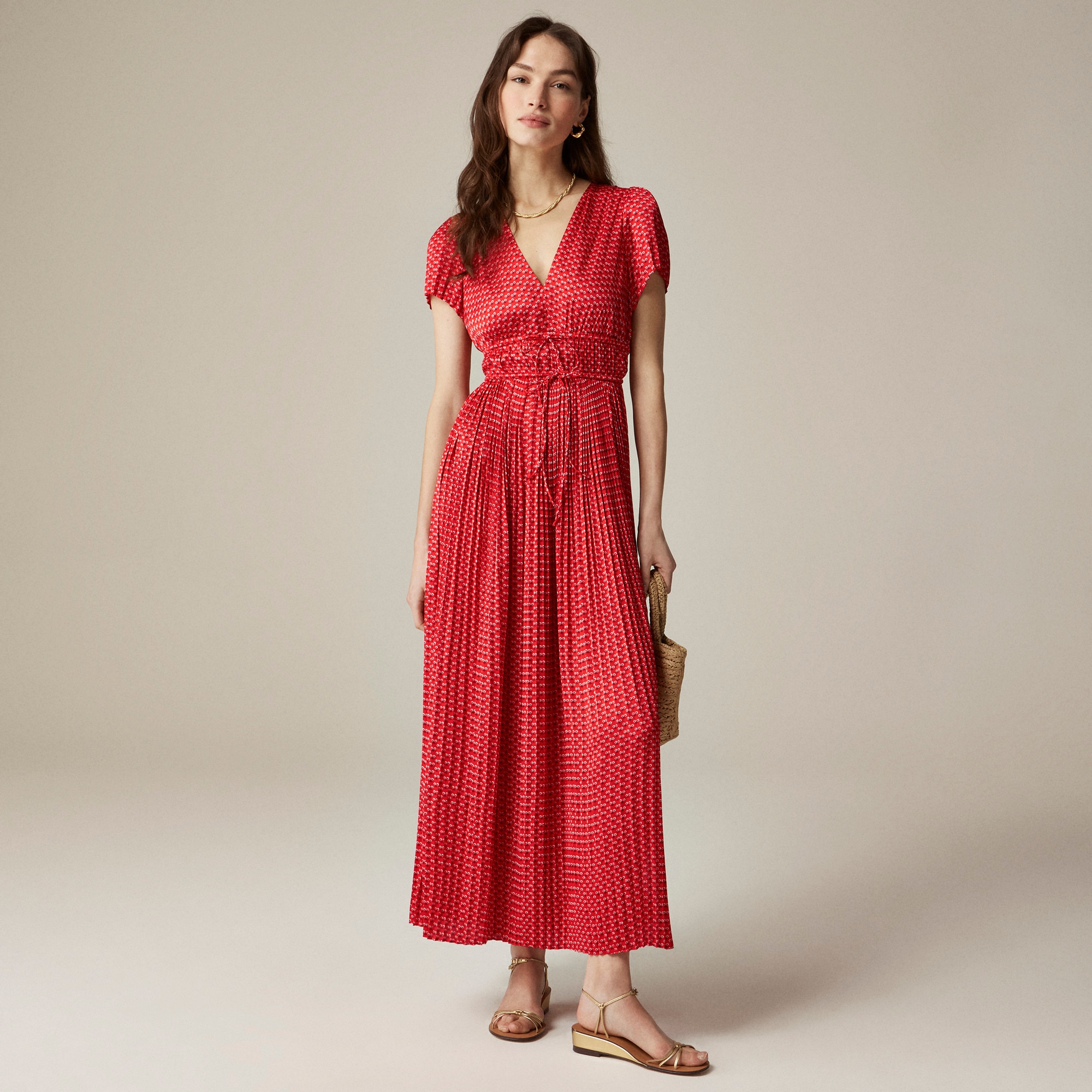 womens Pleated tie-waist dress in luster georgette