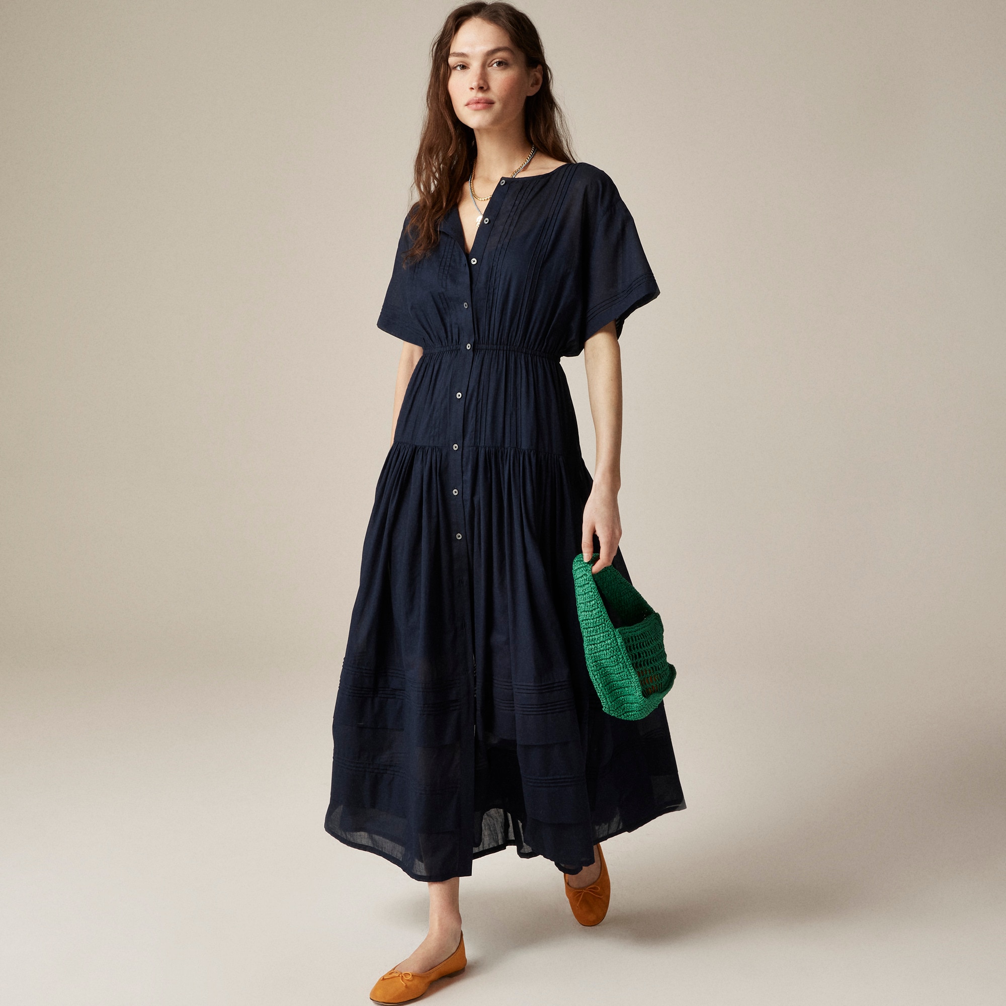  Pintuck shirtdress in cotton voile