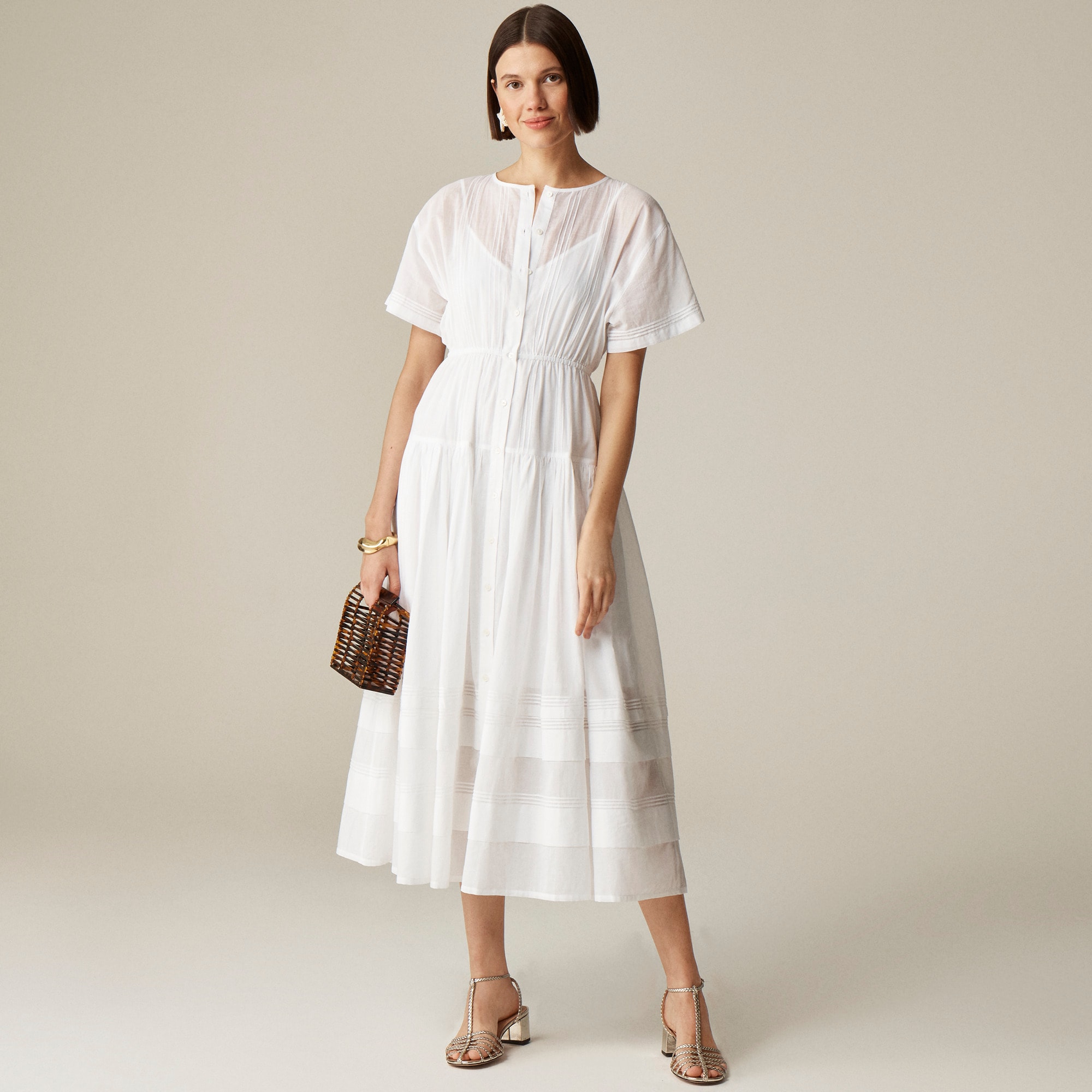 womens Pintuck shirtdress in cotton voile