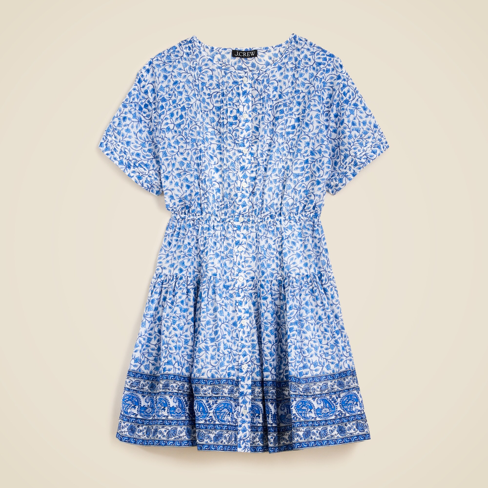 Pintuck mini shirt-dress in bandana block print