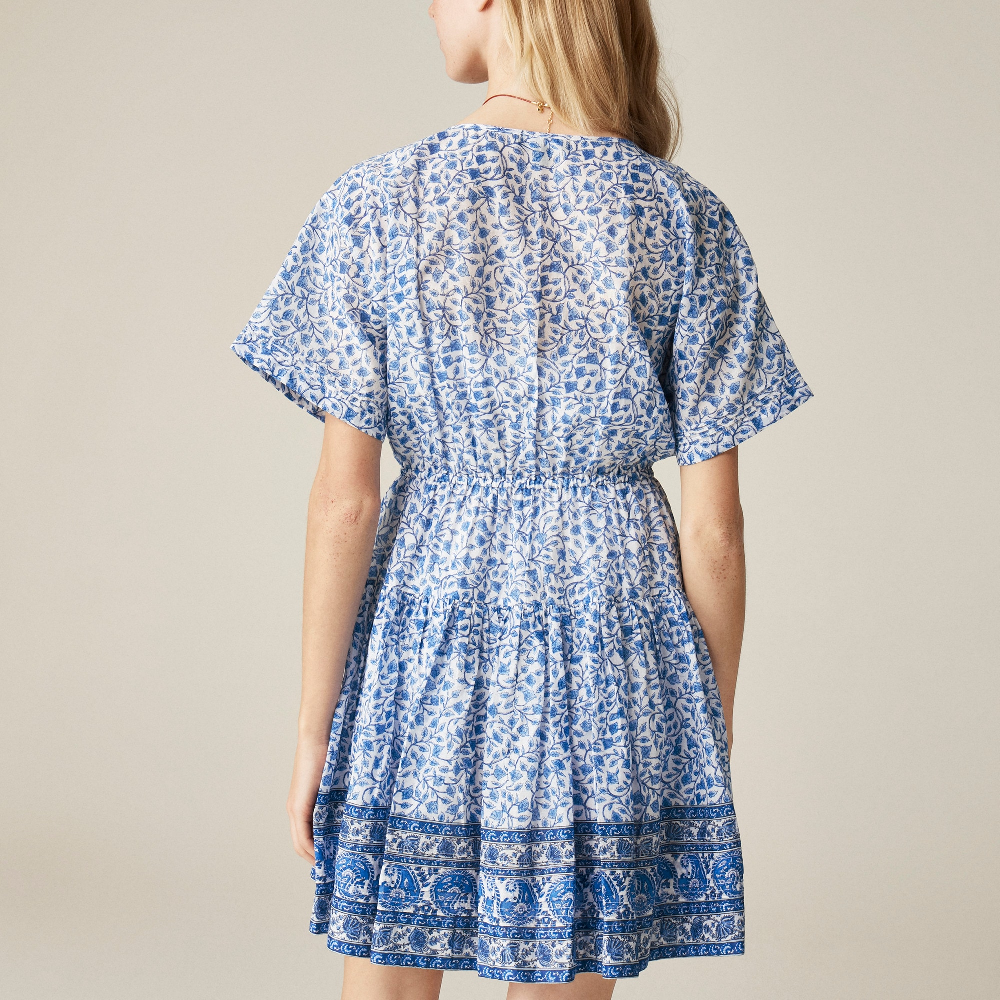 Pintuck mini shirtdress in bandana block print