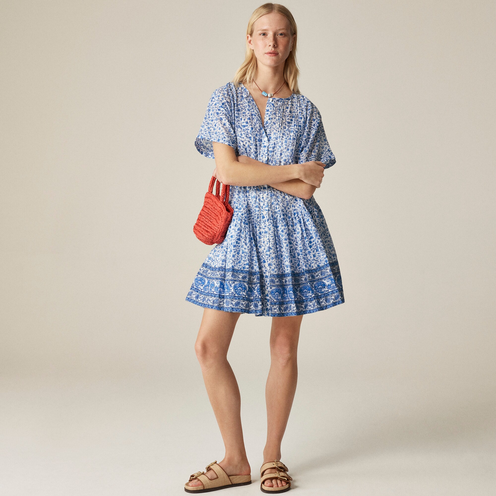  Pintuck mini shirt-dress in bandana block print