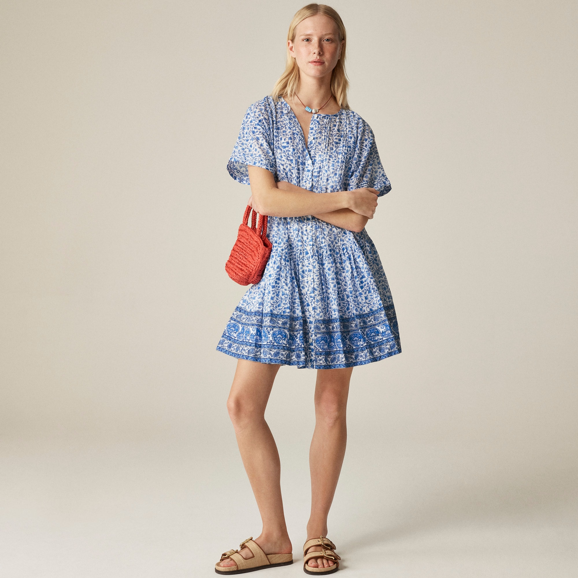 womens Pintuck mini shirtdress in bandana block print