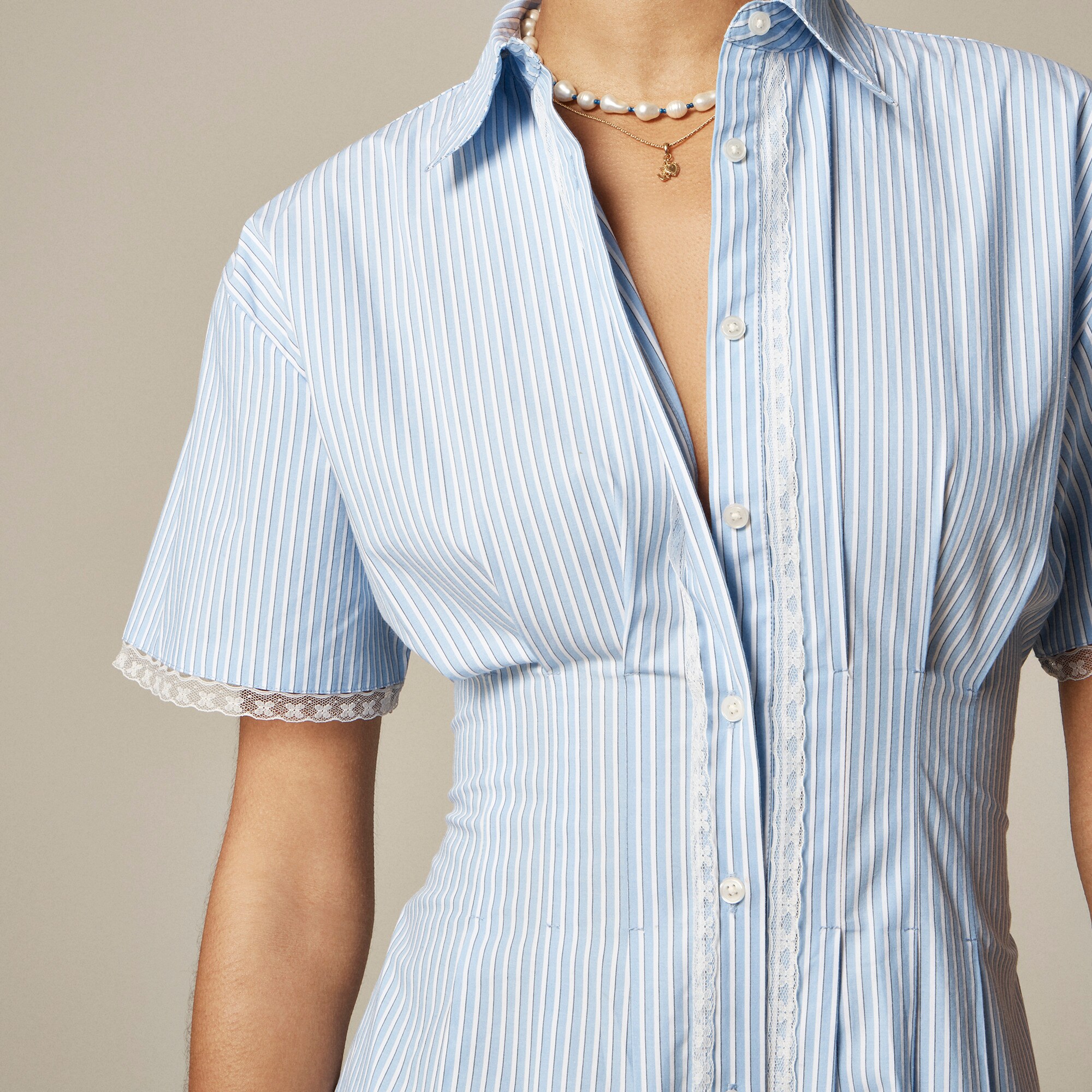 chinese dress ladies Buy Stripe Blue and White Lace Shirt Dress - Boho