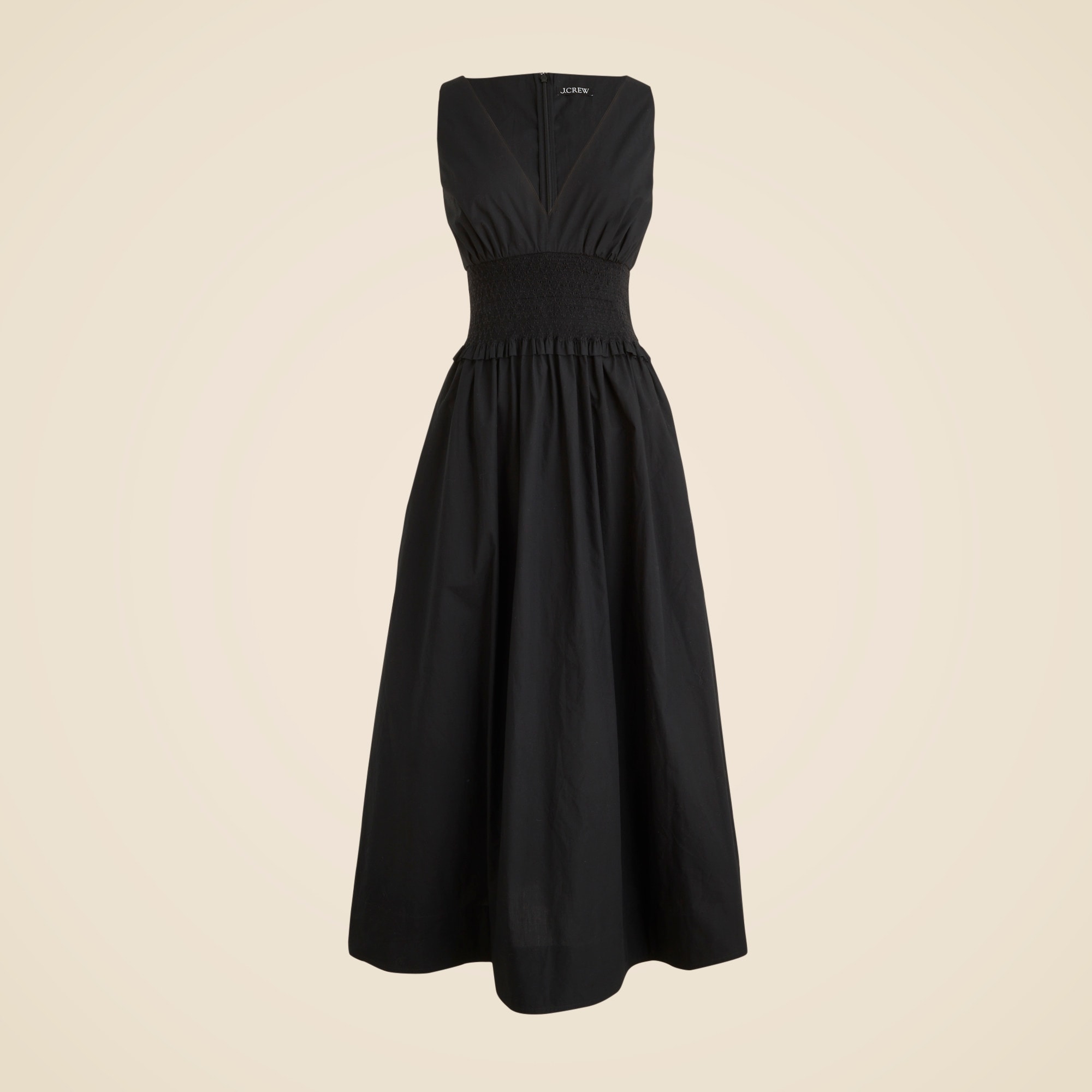  Plunge smocked-waist dress in cotton poplin