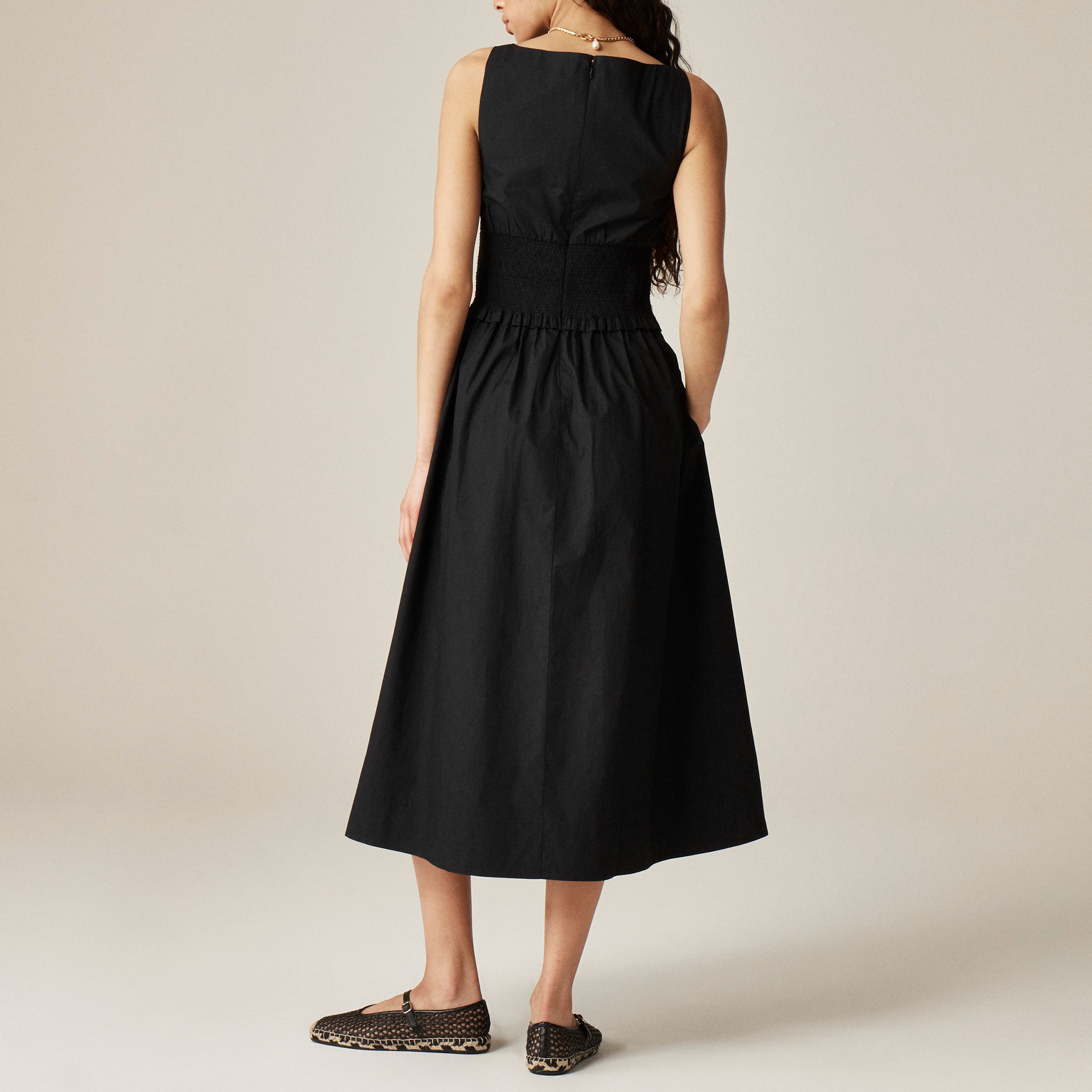 womens Plunge smocked-waist dress in cotton poplin
