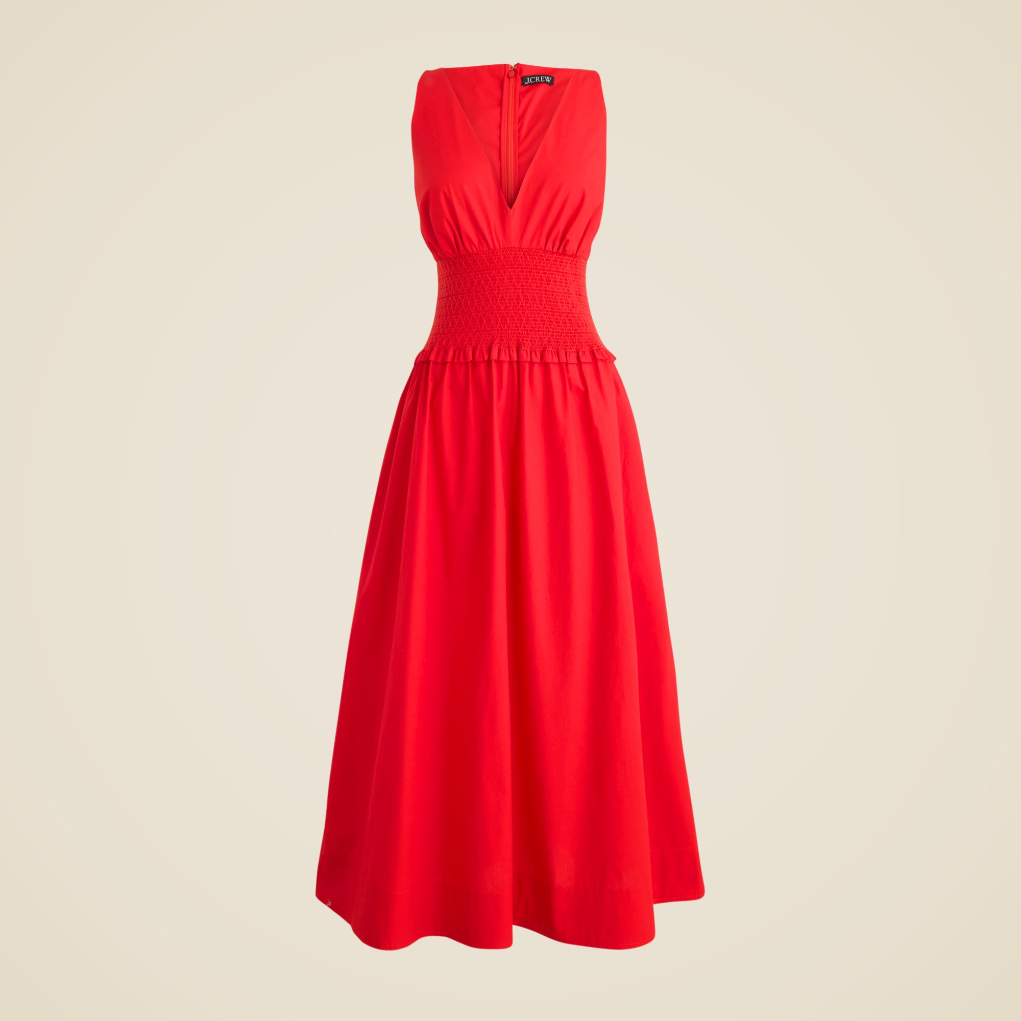 womens Plunge smocked-waist dress in cotton poplin