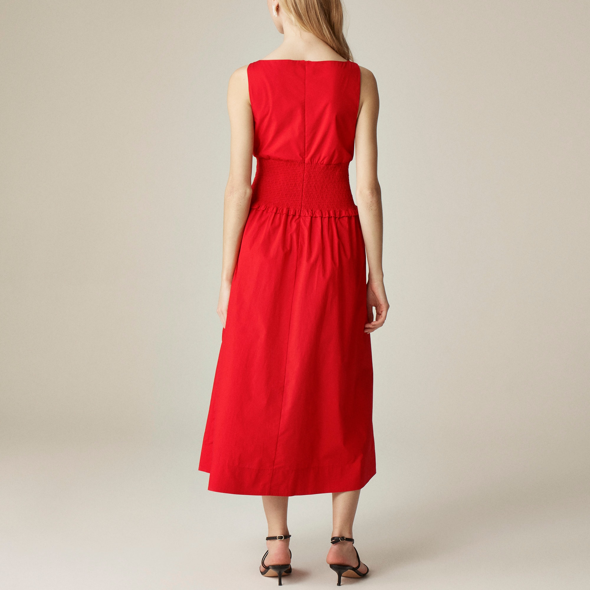 womens Plunge smocked-waist dress in cotton poplin