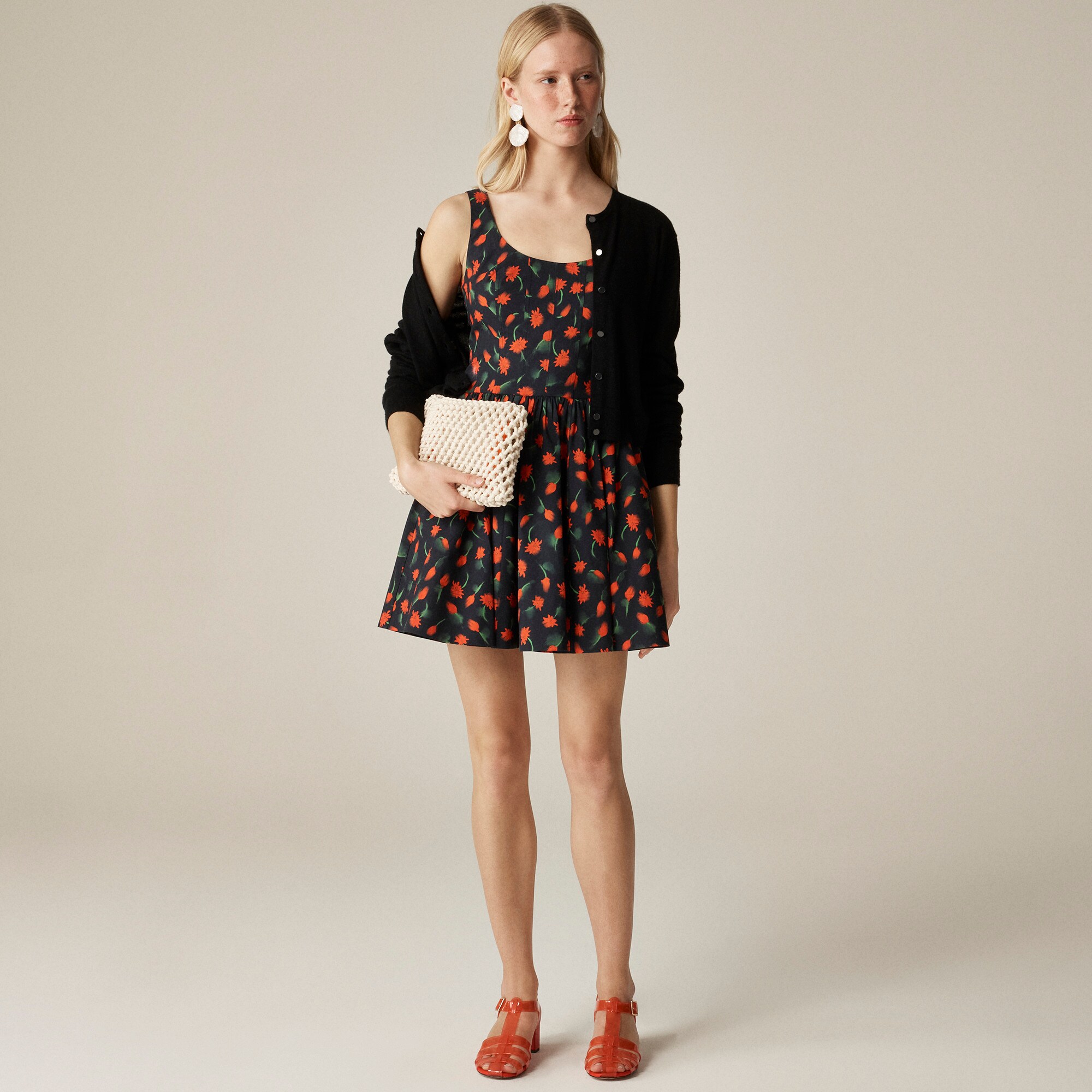 Fit-and-flare mini dress in painted daisy print