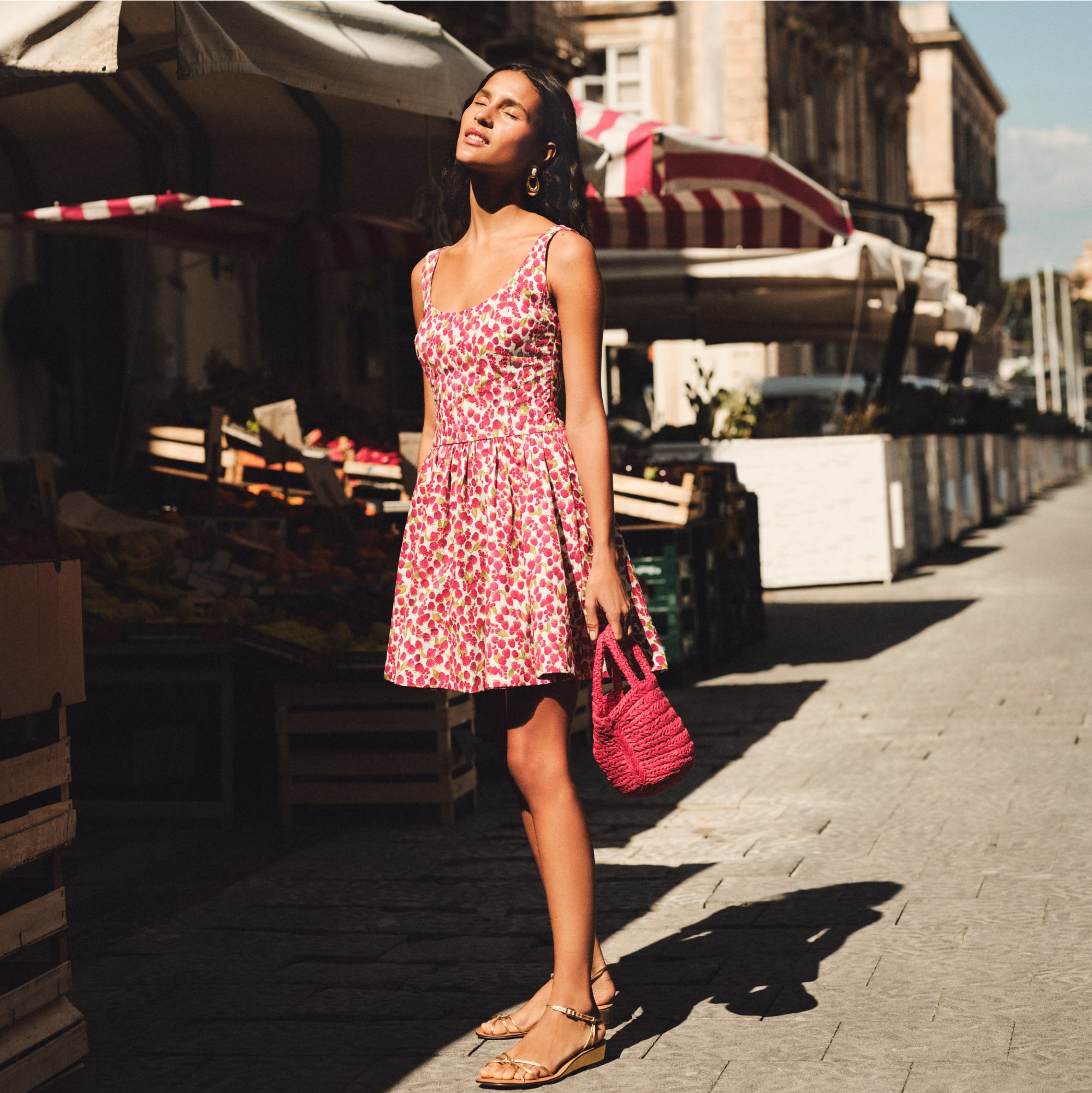 womens Fit-and-flare mini dress in raspberry print
