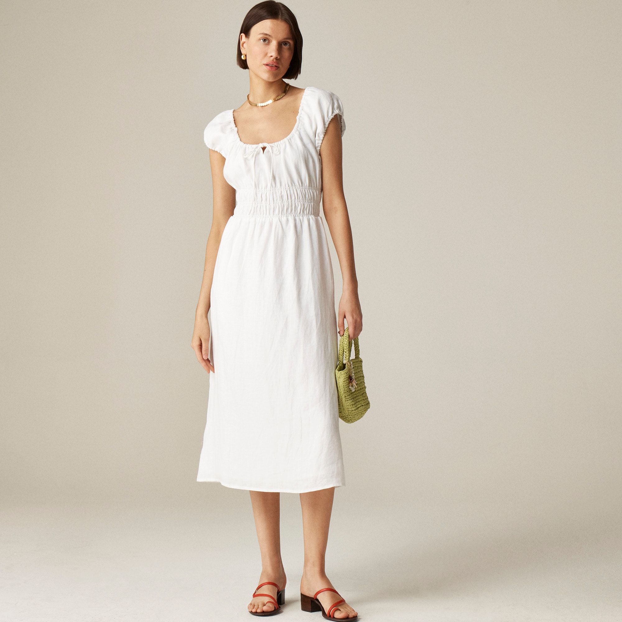 Cap-sleeve midi dress in linen