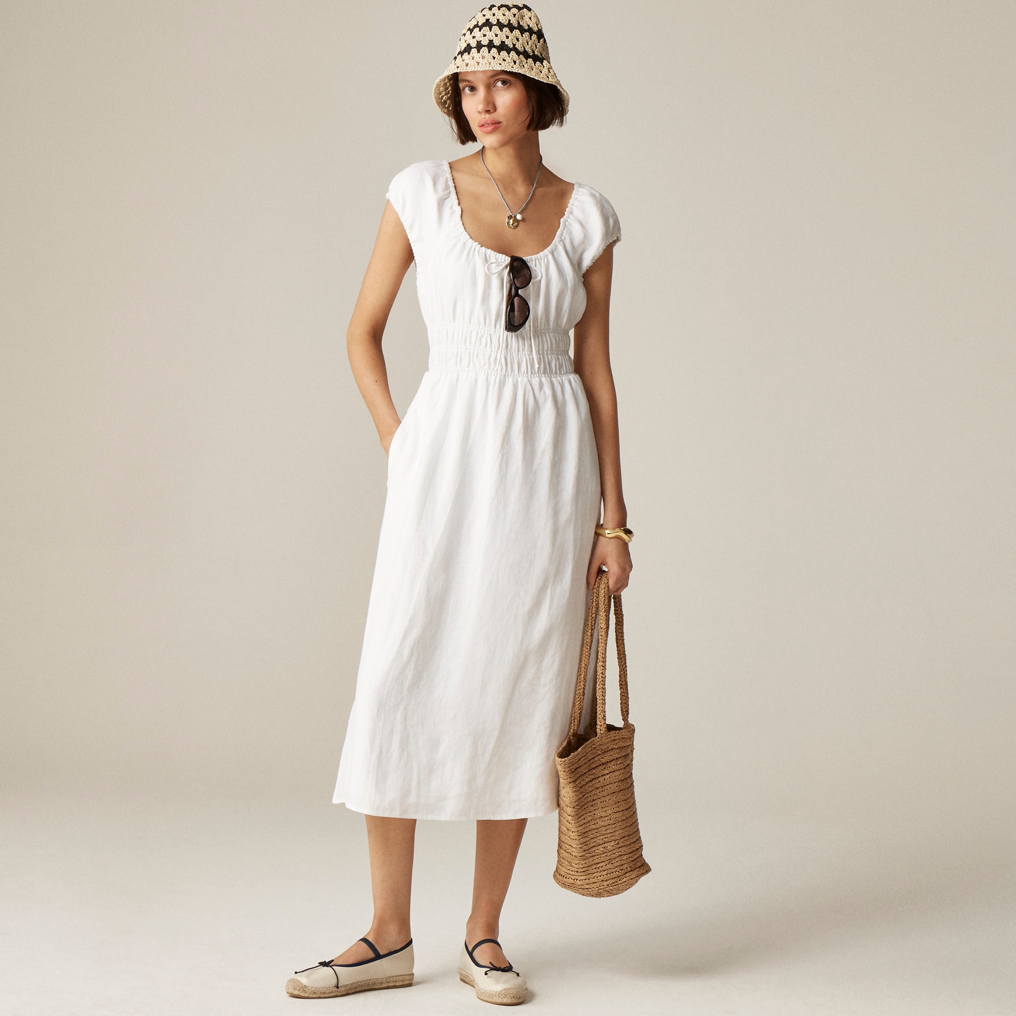 womens Cap-sleeve midi dress in linen