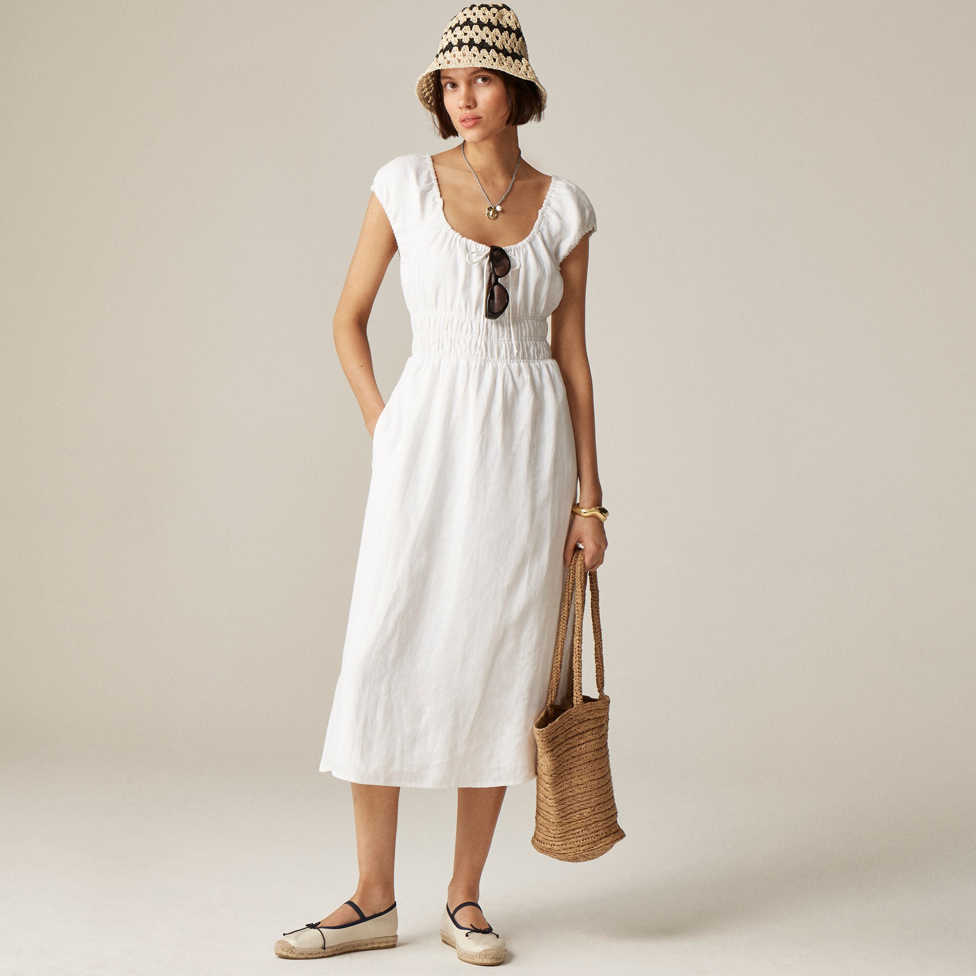 Cap-sleeve Midi Dress In Linen For Women