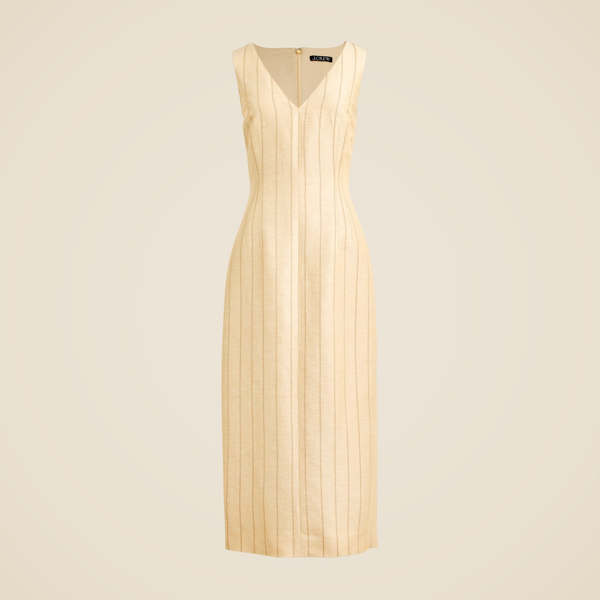 womens V-neck sheath dress in striped linen blend