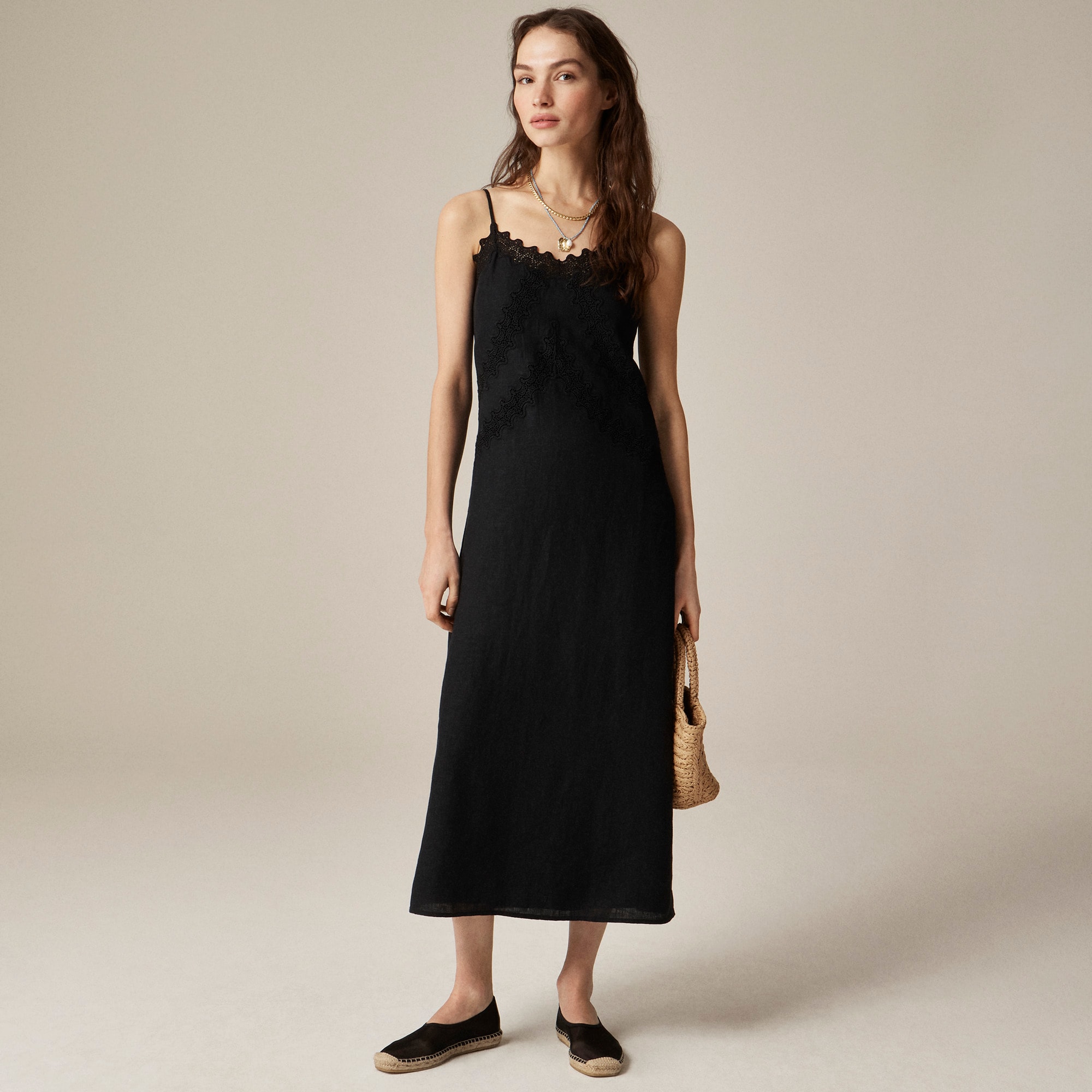 womens Lace-trim slip dress in linen