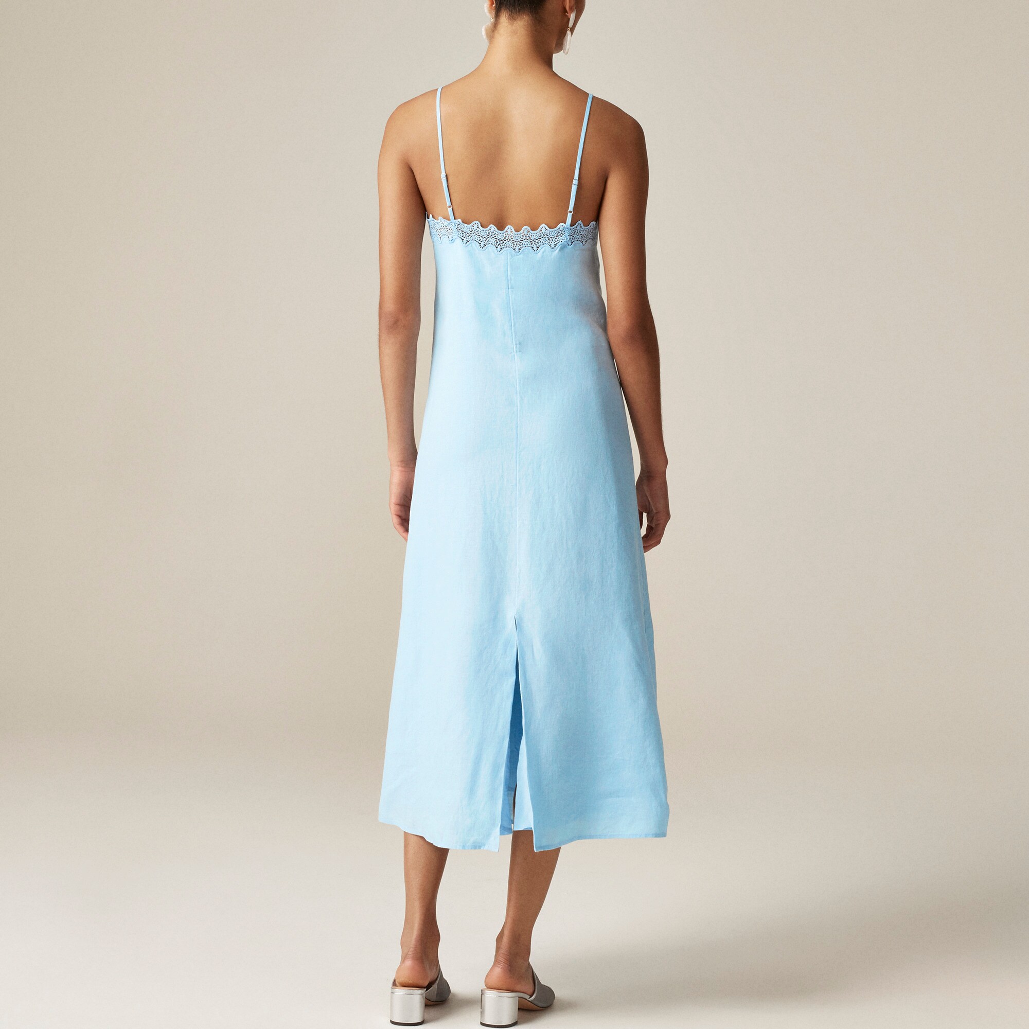 Tall lace-trim slip dress in linen