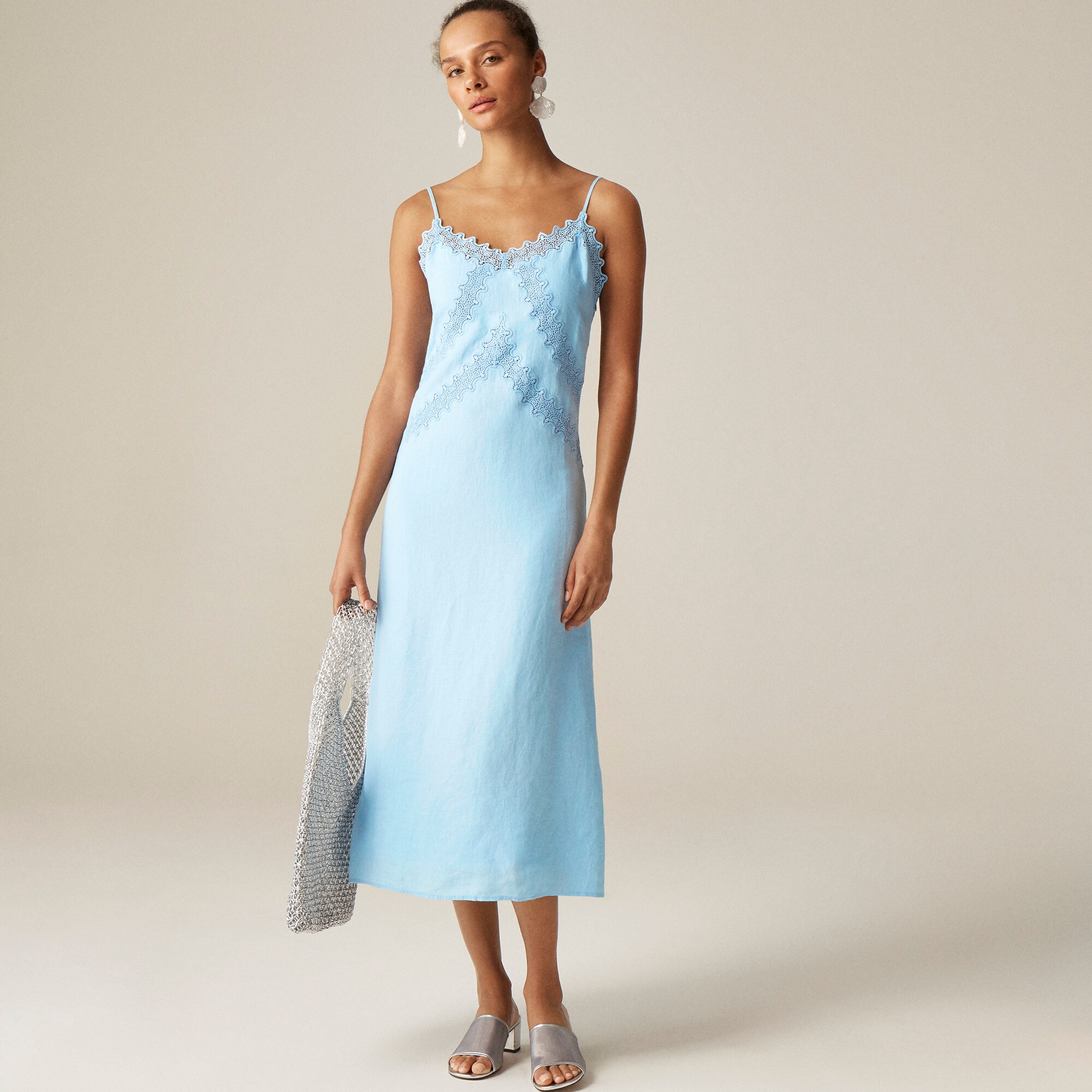  Tall lace-trim slip dress in linen