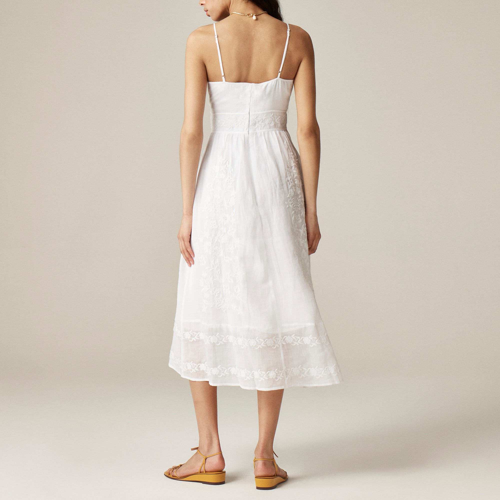 Embroidered midi dress in ramie