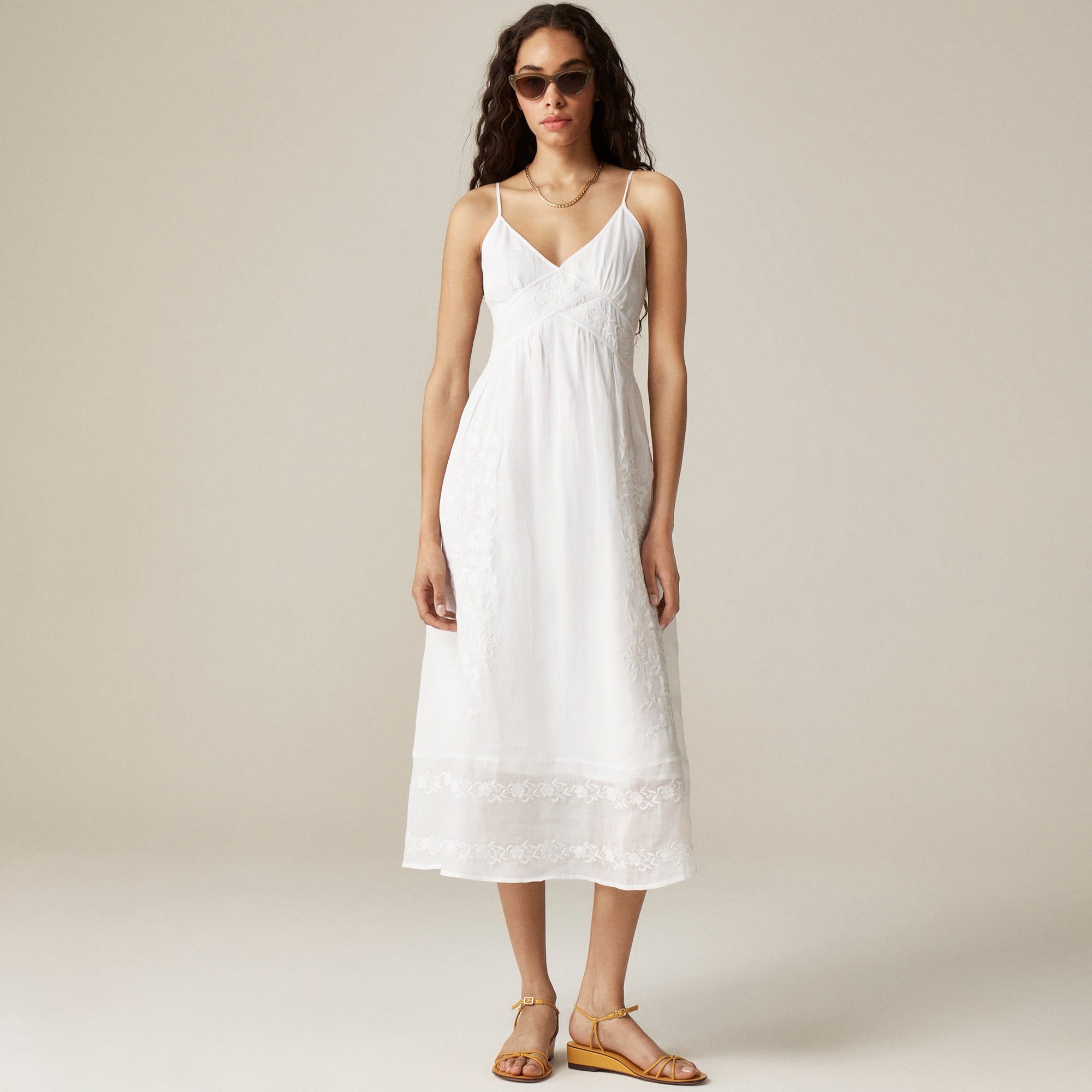 womens Embroidered midi dress in ramie