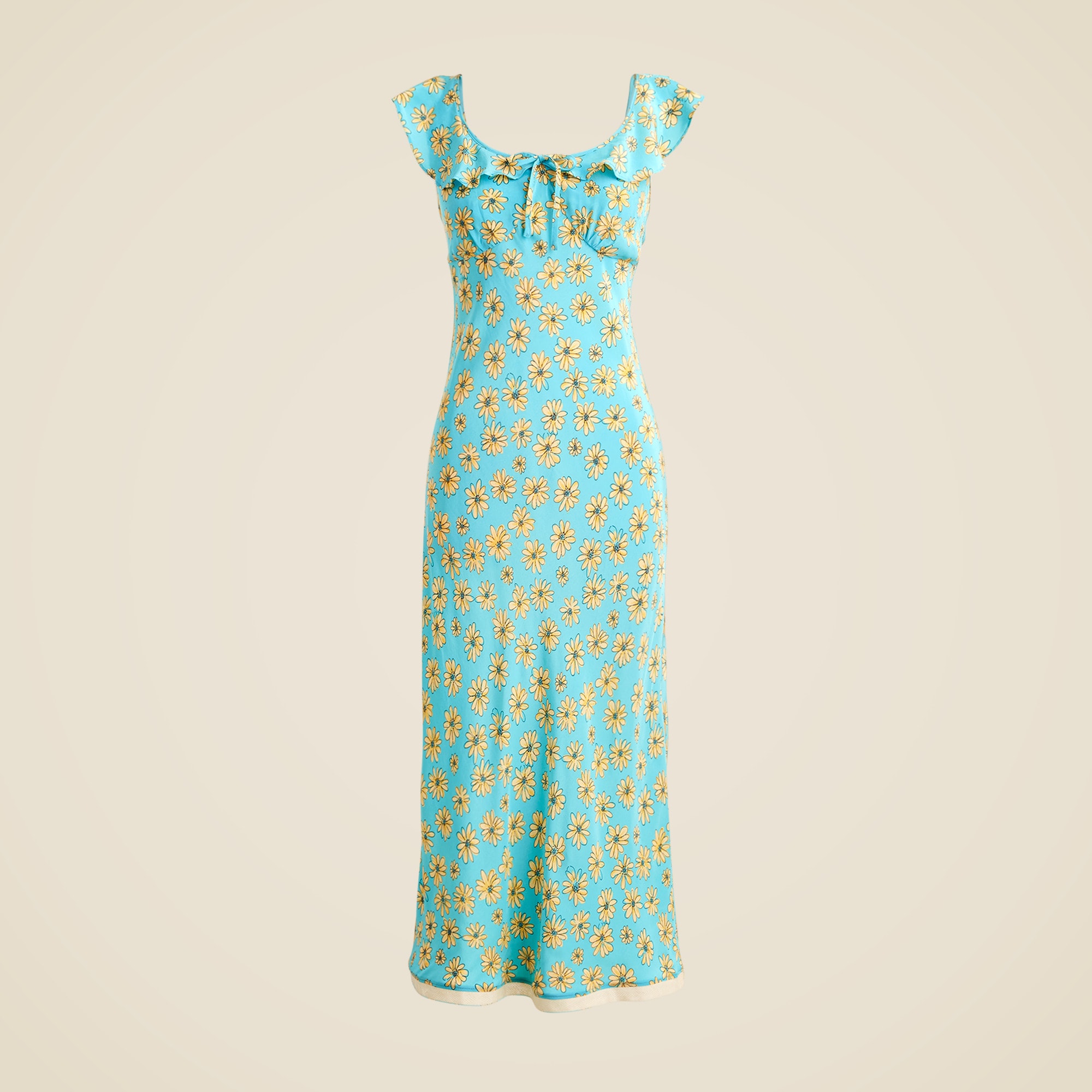 womens Ruffle cap-sleeve slip dress in retro daisy print