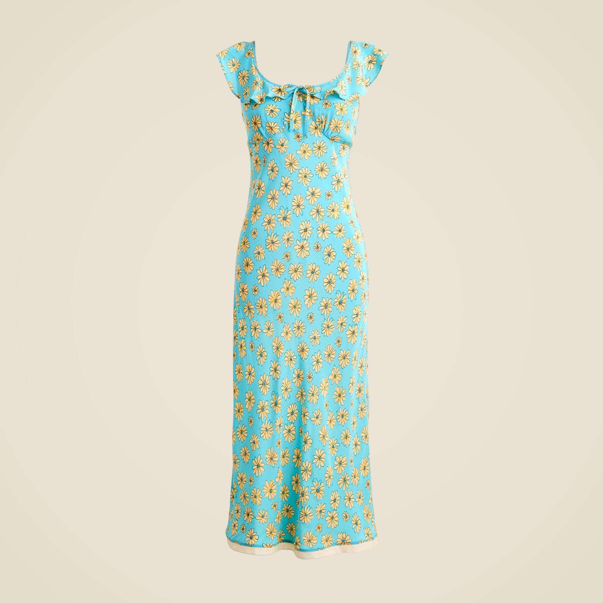 Ruffle cap-sleeve slip dress in retro daisy print