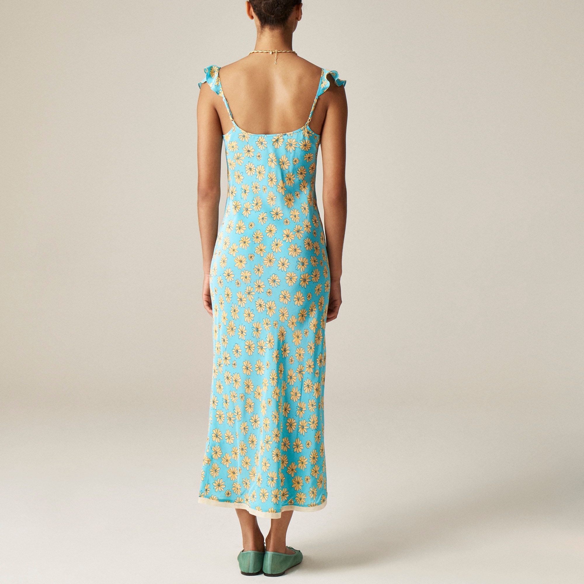 womens Ruffle cap-sleeve slip dress in retro daisy print