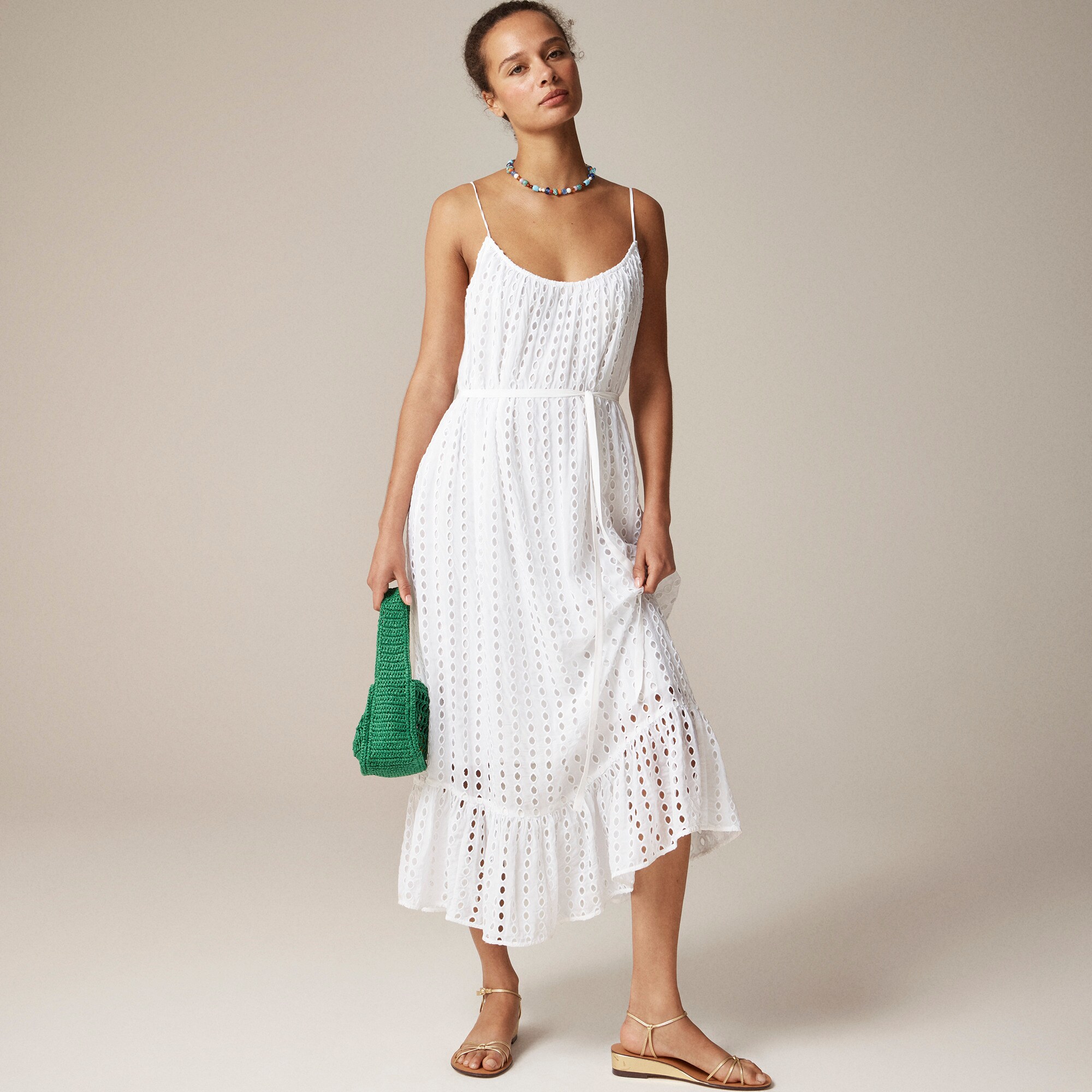 Embroidered White Midi Beach Dress Women's Oval Eyelet Midi Dress (Size  XX-Large)