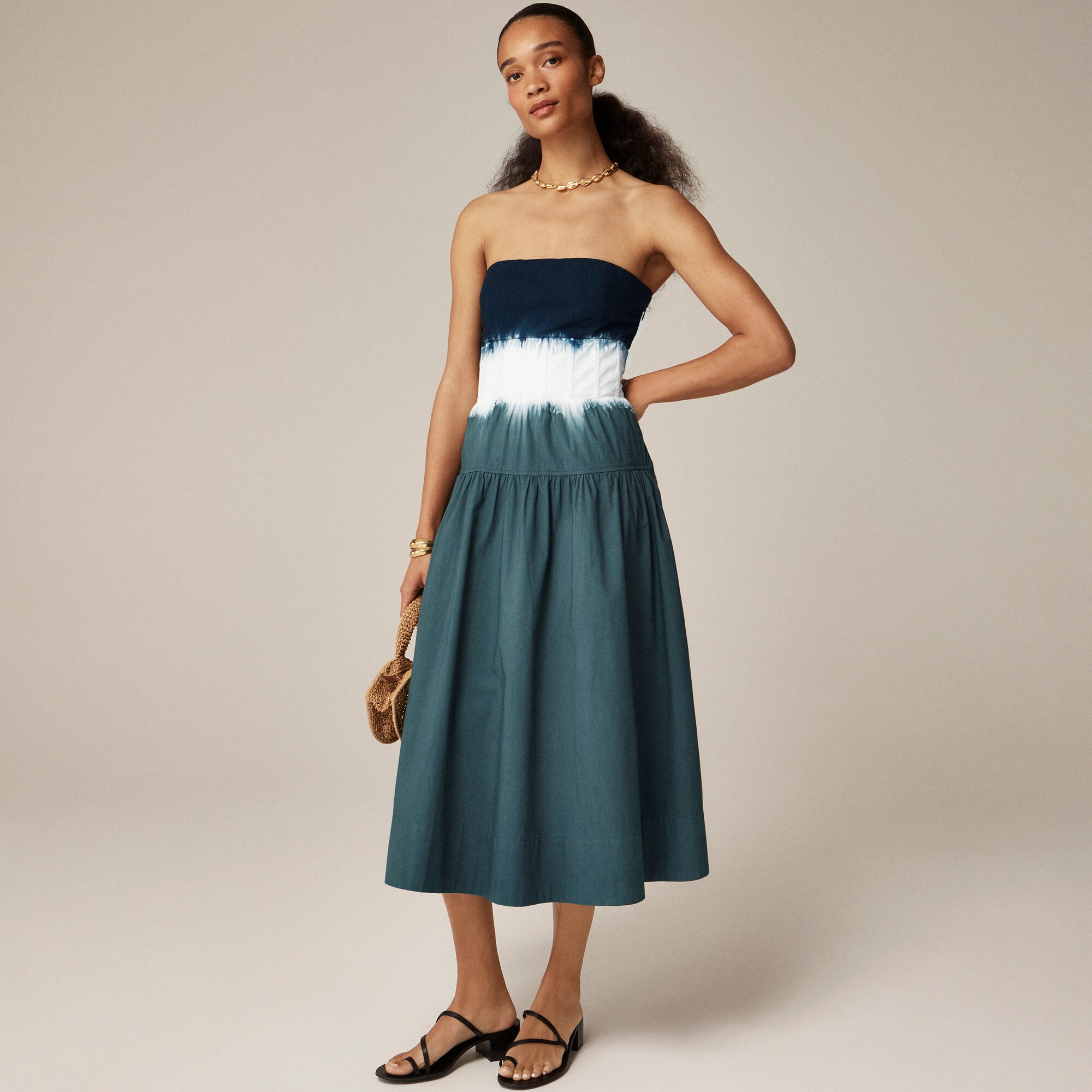 womens Strapless drop-waist dress in dip-dye