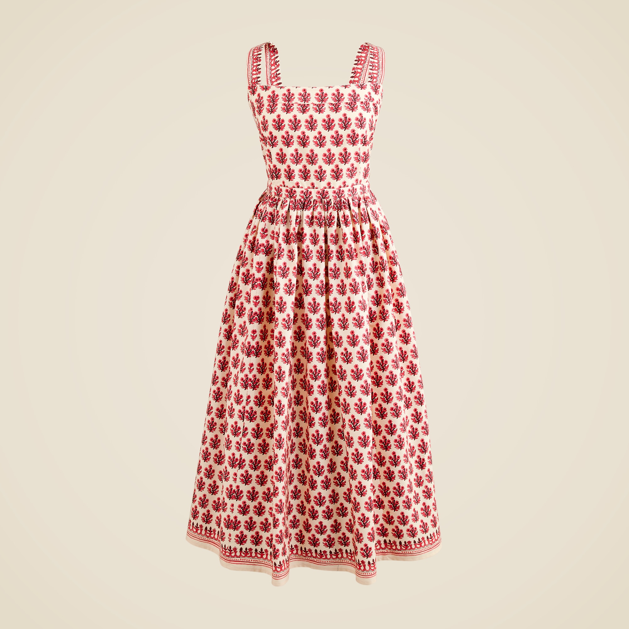Embroidered apron dress in block print