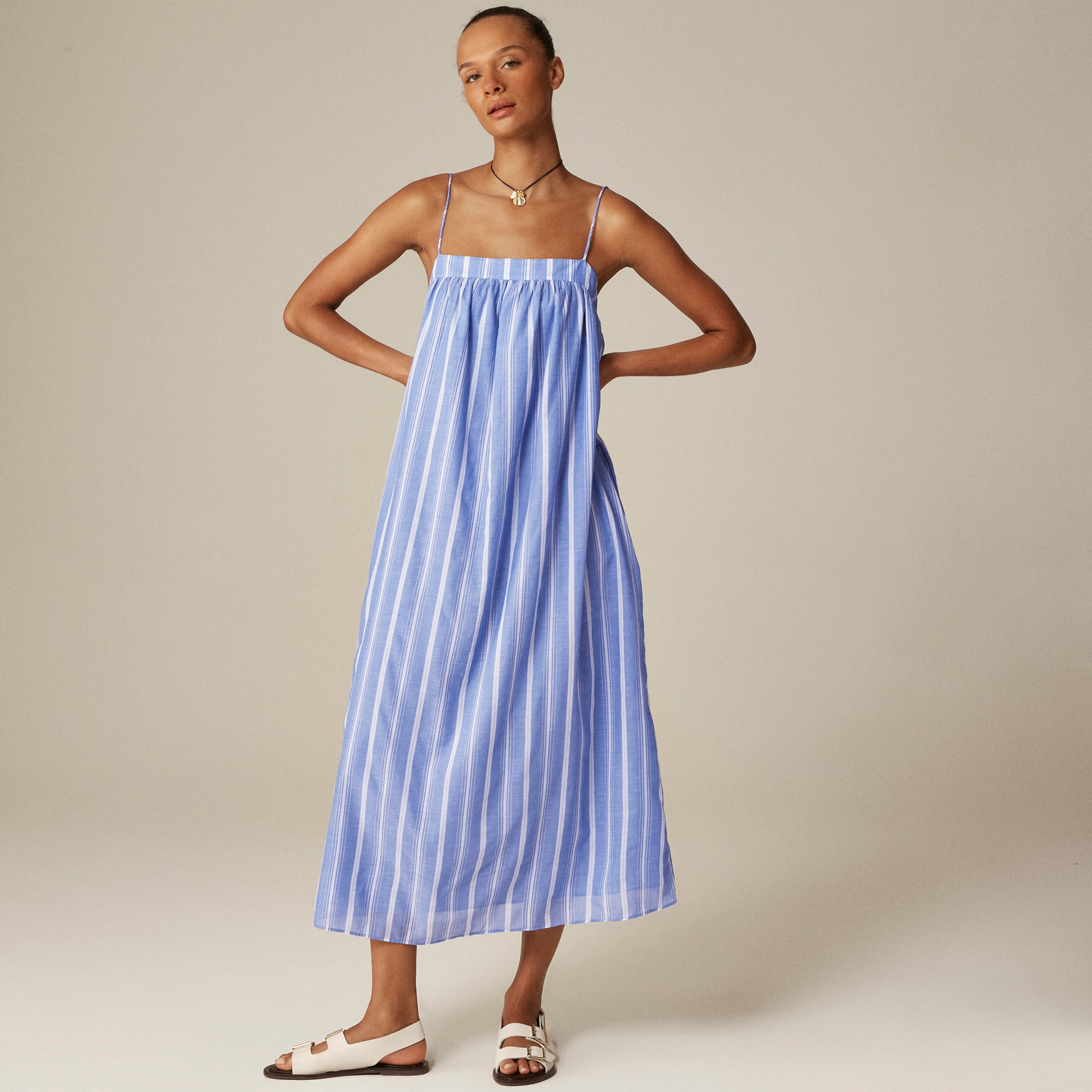 Floaty midi dress in striped cotton voile