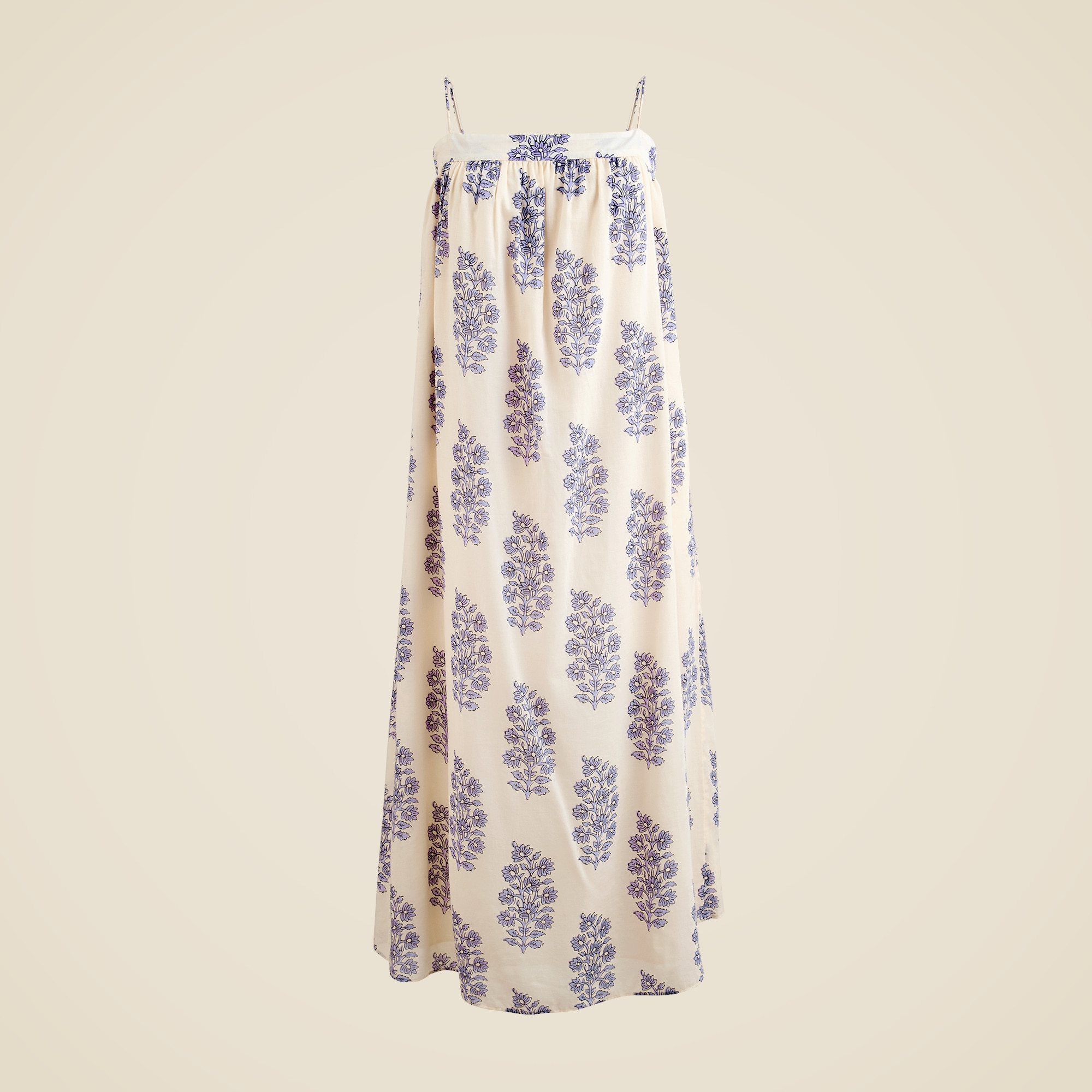 Floaty midi dress in block-print cotton voile