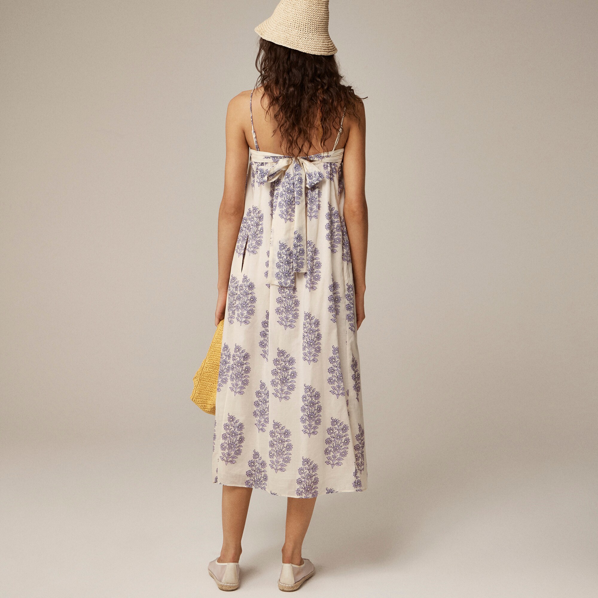 Floaty midi dress in block-print cotton voile