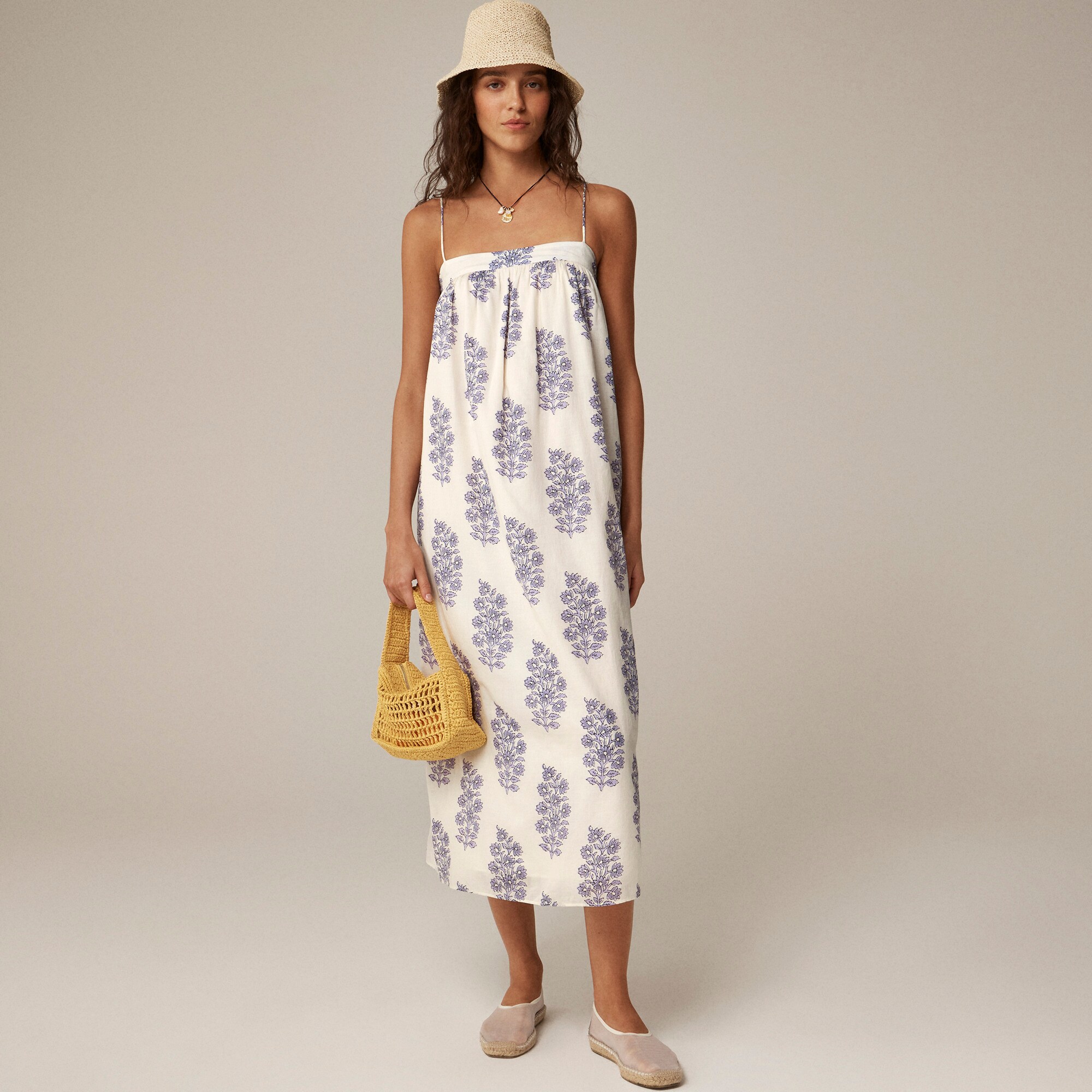  Floaty midi dress in block-print cotton voile