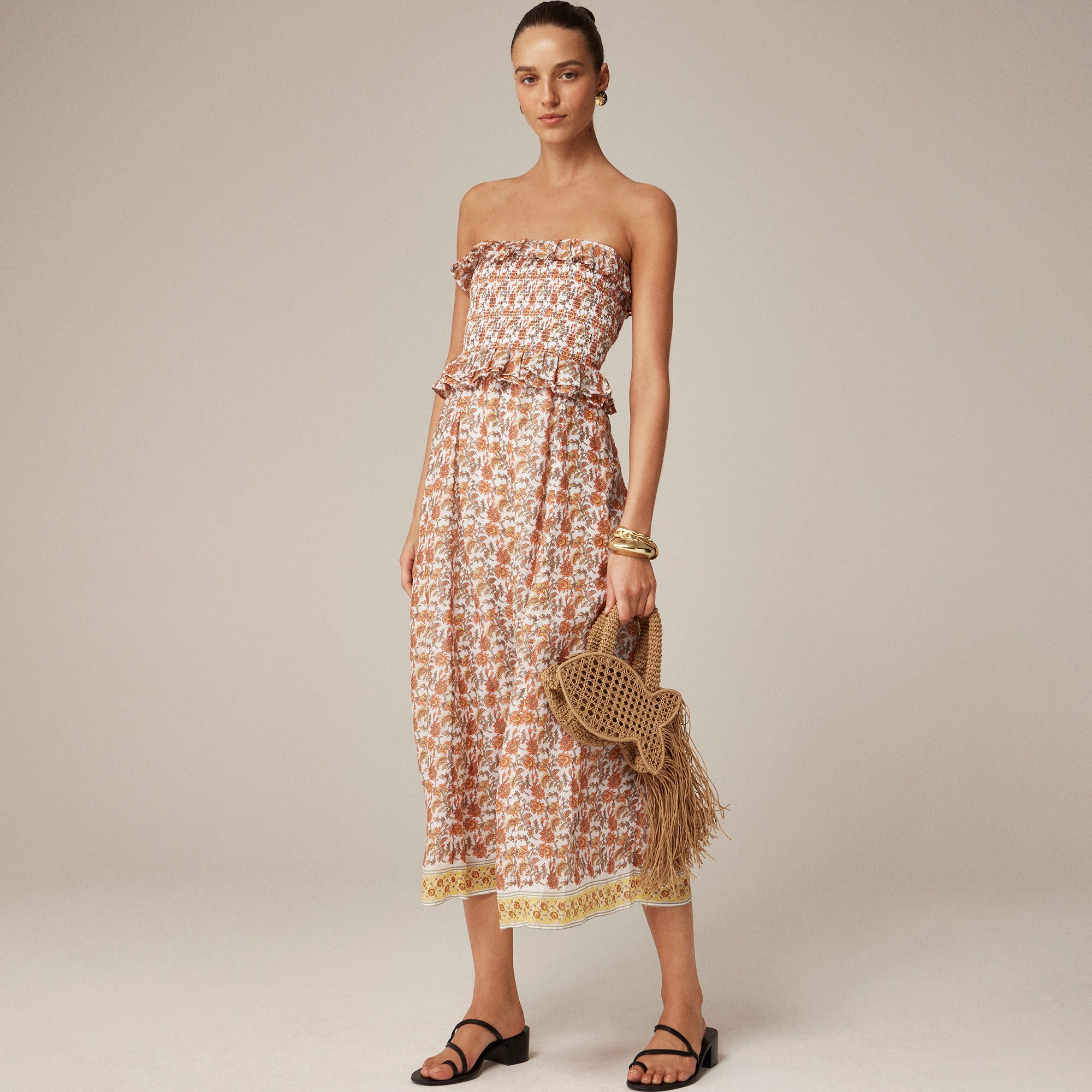 Ravenna dress in sunset rose block-print ramie