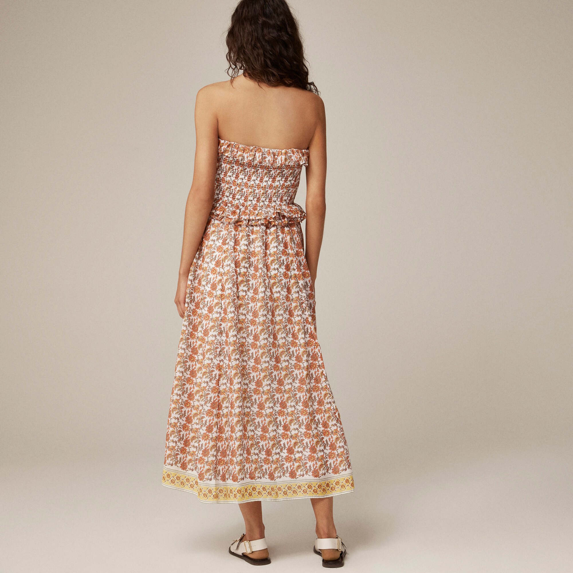 Ravenna dress in sunset rose block-print ramie