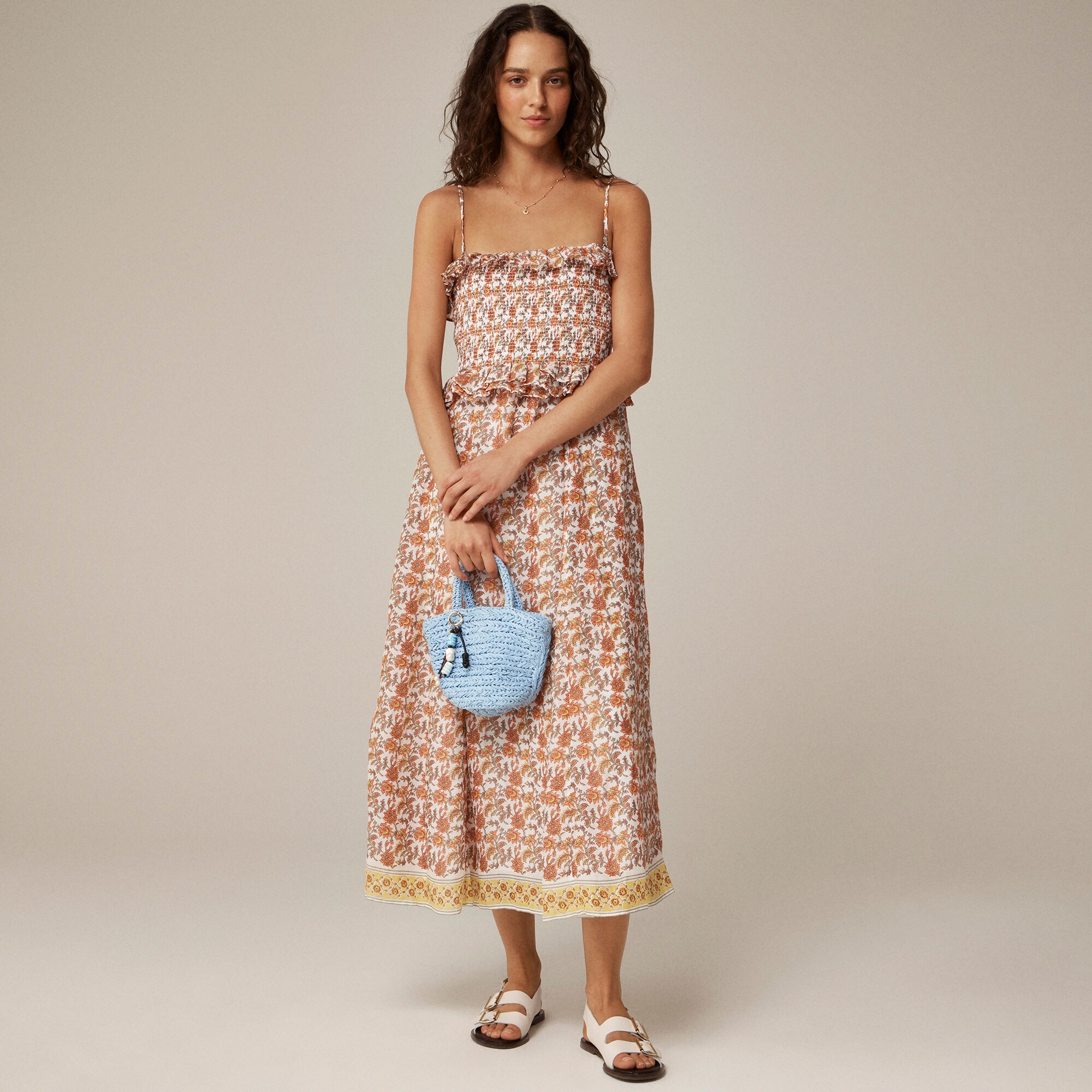  Tall Ravenna dress in sunset rose block-print ramie