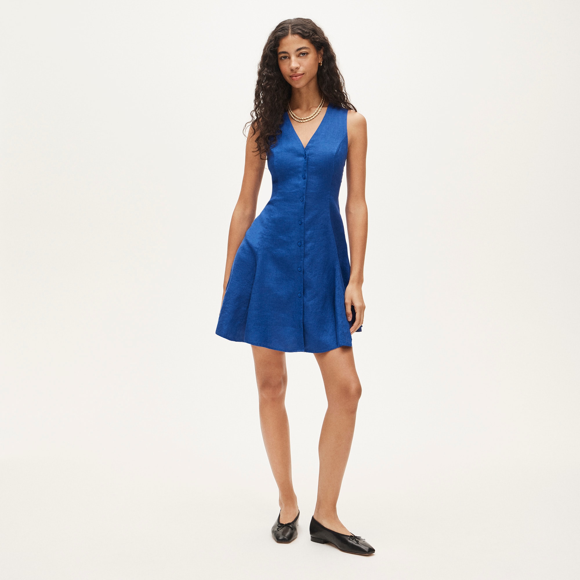 linen mini dress blue Wylla V Neck Linen Mini Dress | Blue Stripe | Womens
