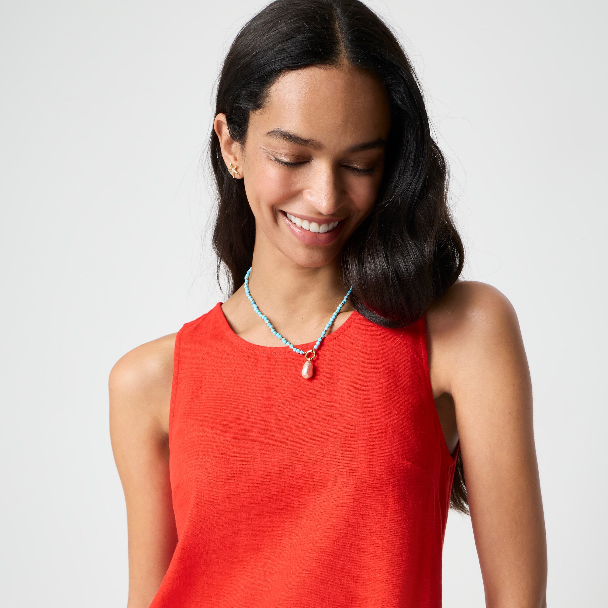 Linen-blend sleeveless mini dress
