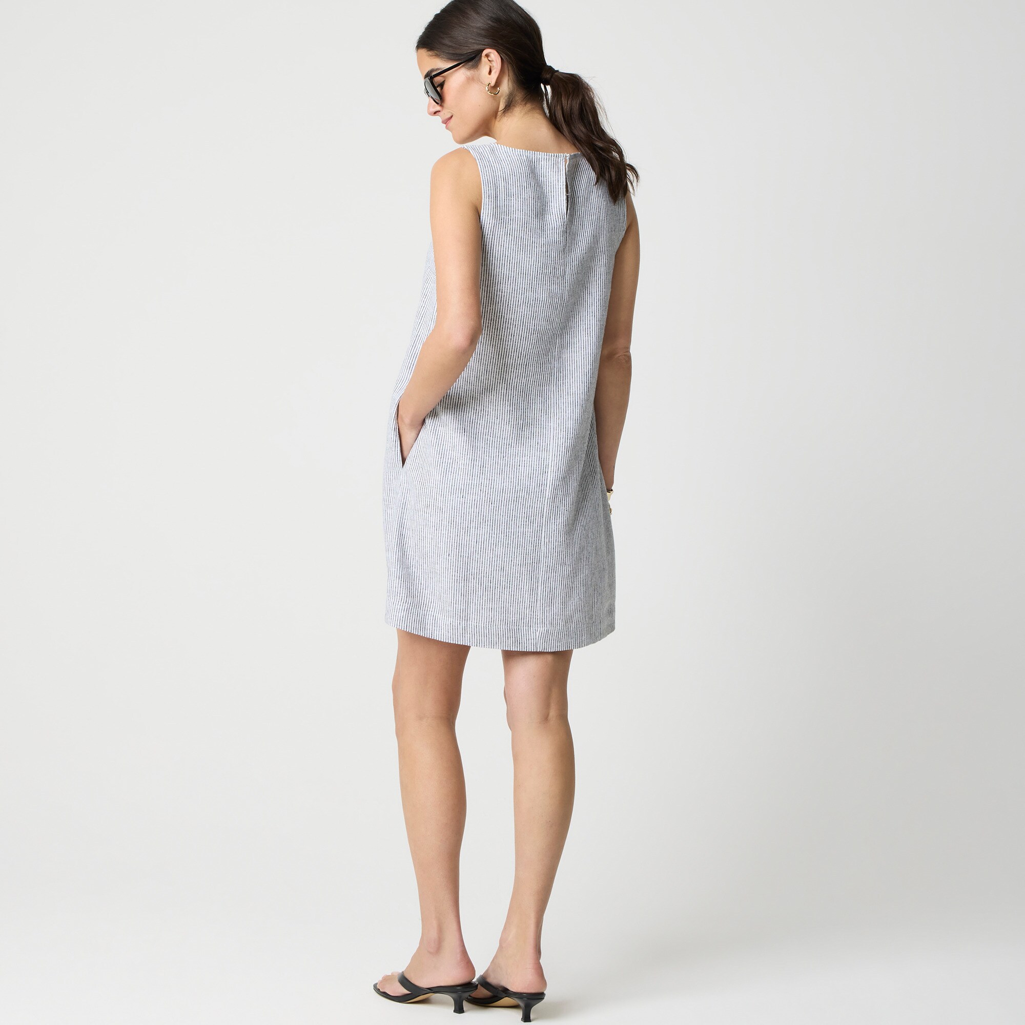 Striped linen-blend sleeveless mini dress
