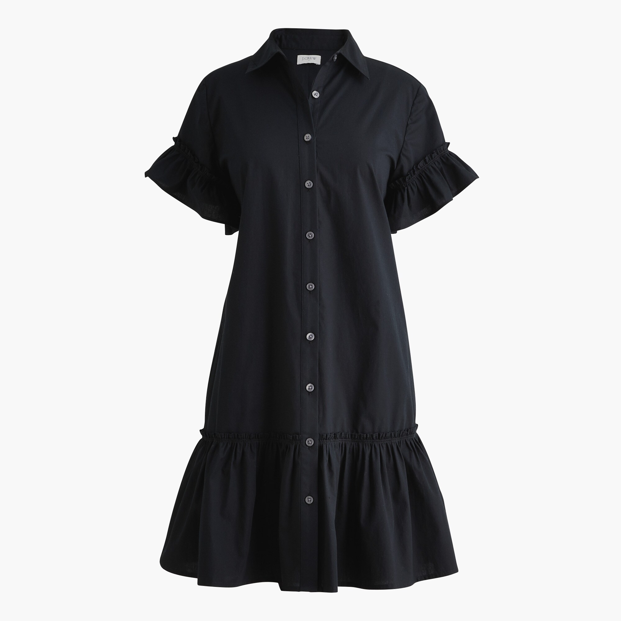 Ruffle-sleeve mini shirt-dress