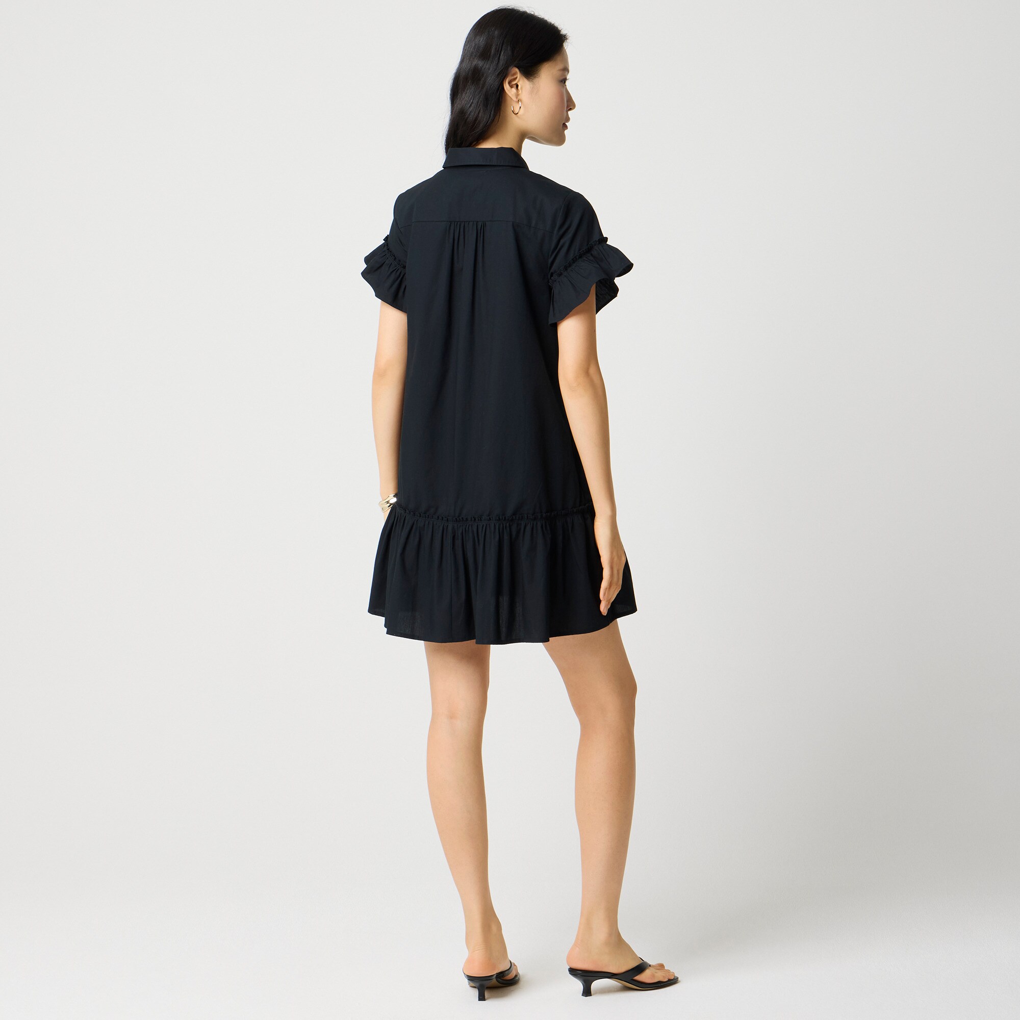 Ruffle-sleeve mini shirtdress