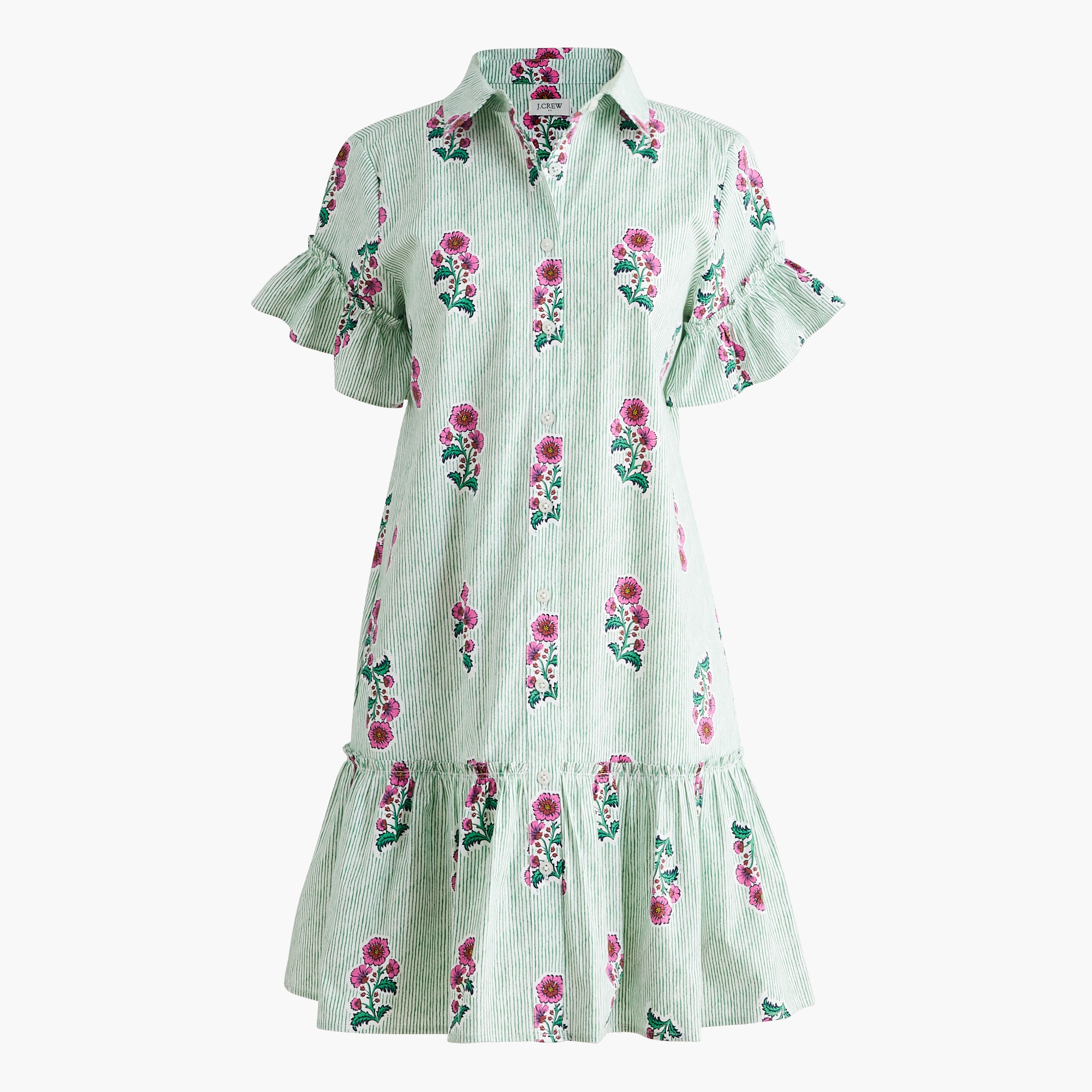 printed ruffle-sleeve mini shirt-dress for women