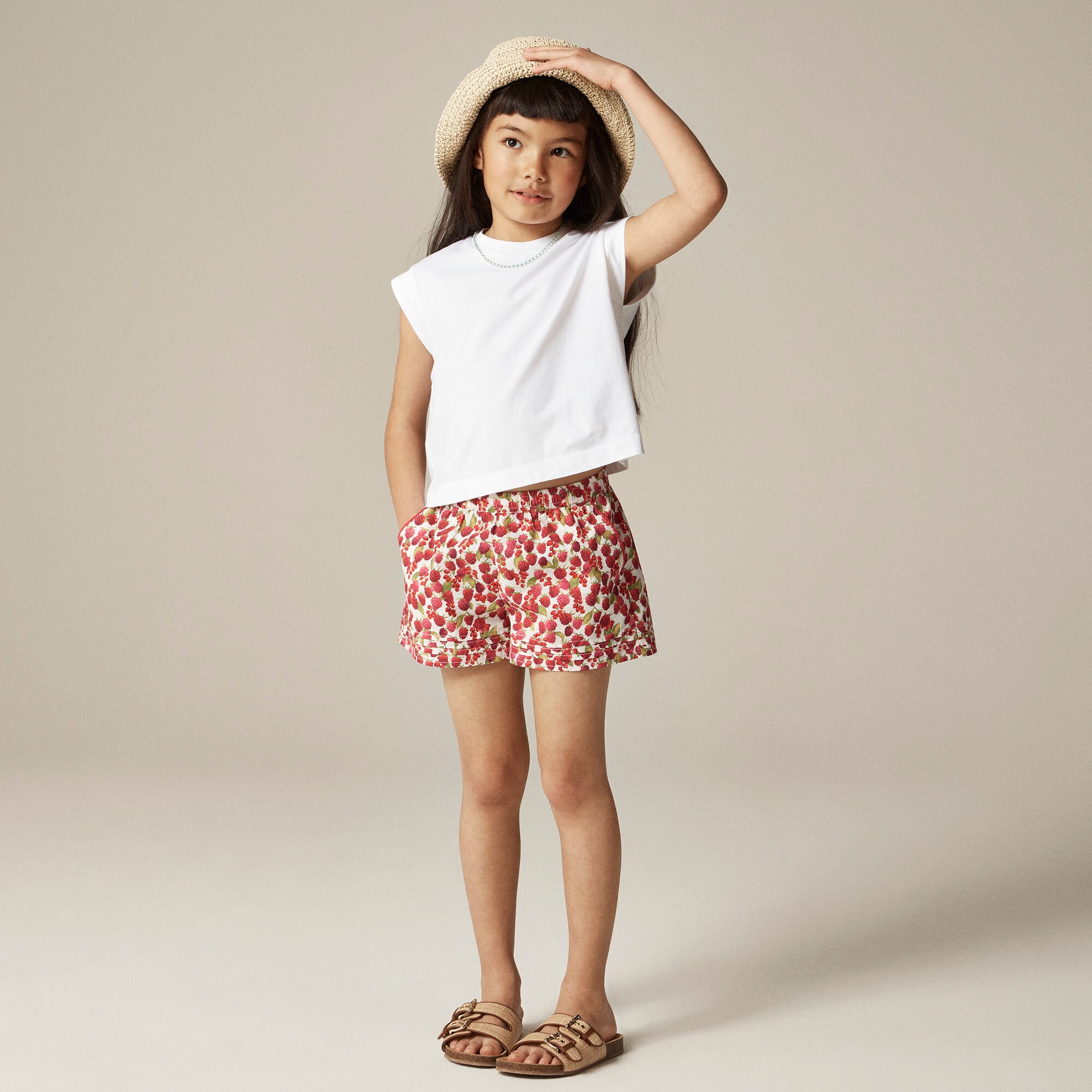  Girls' pintuck short in raspberry burst print