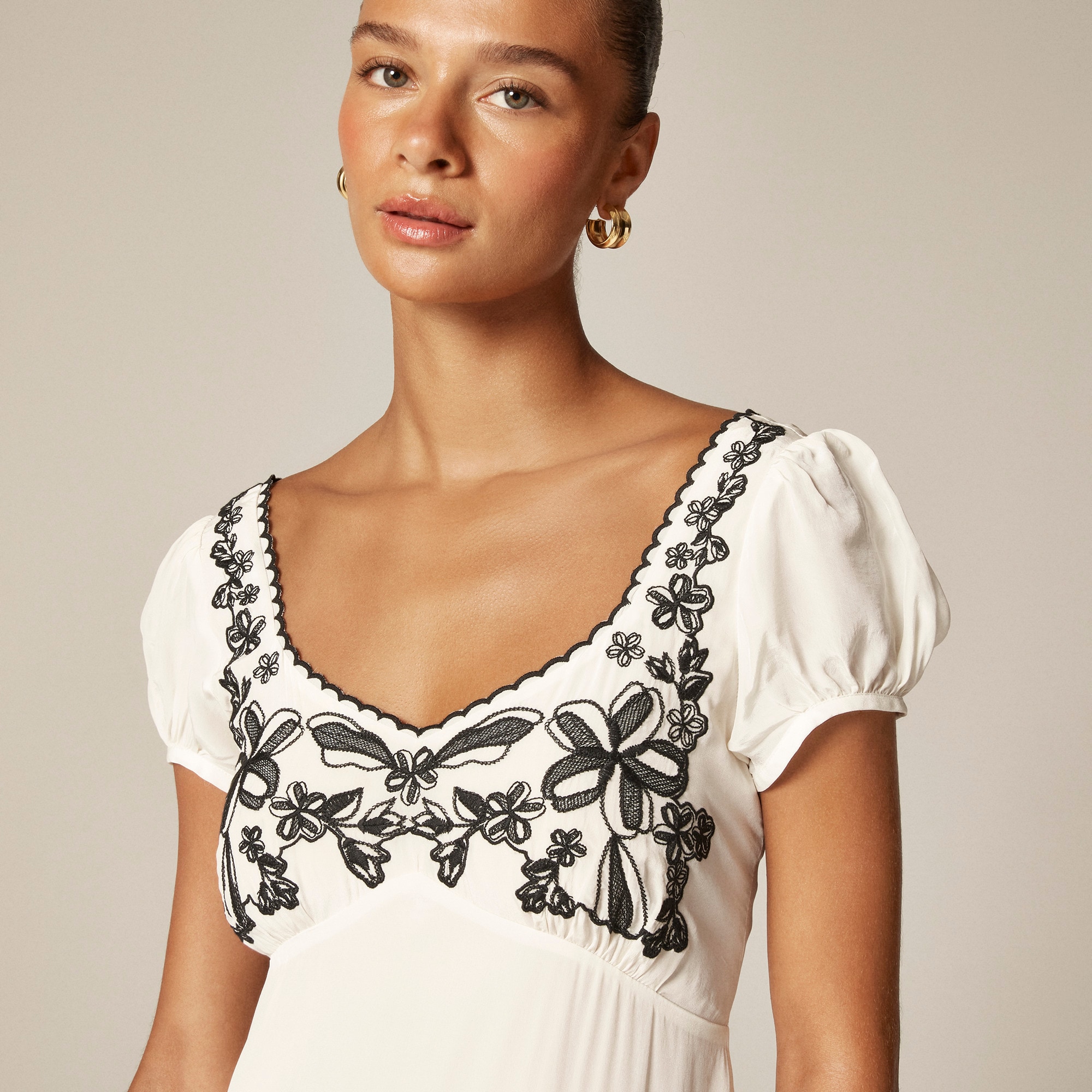 Embroidered empire-waist slip dress