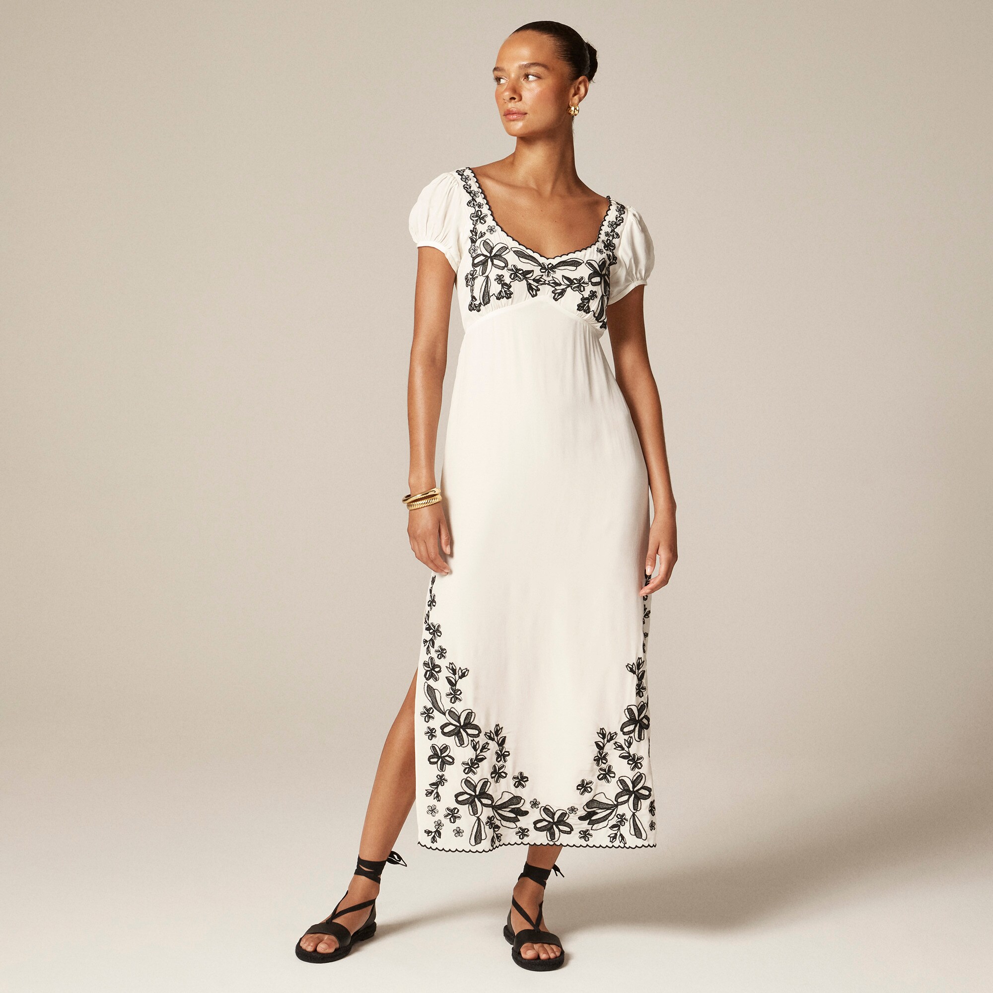 Embroidered empire-waist slip dress