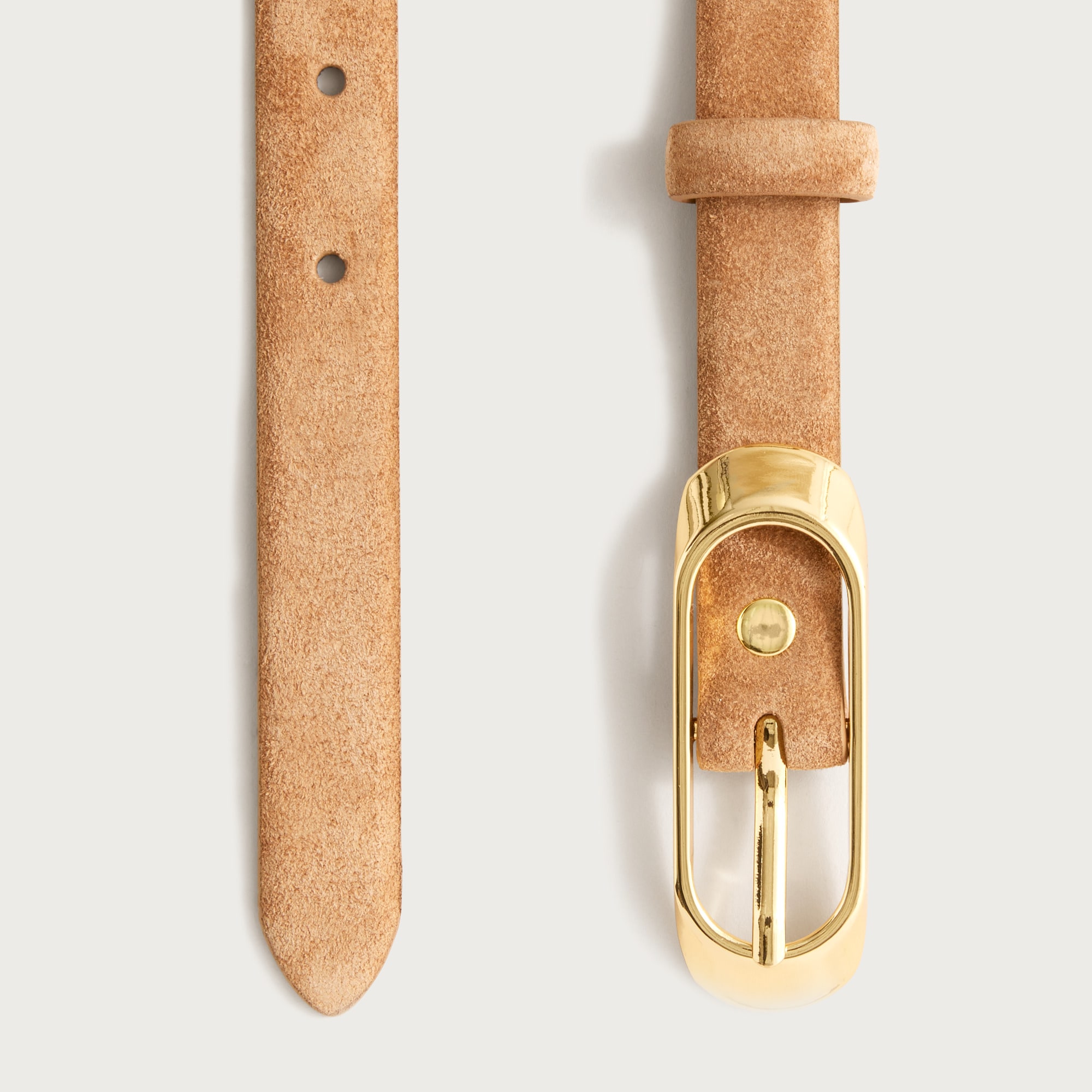 Skinny oval-buckle suede belt