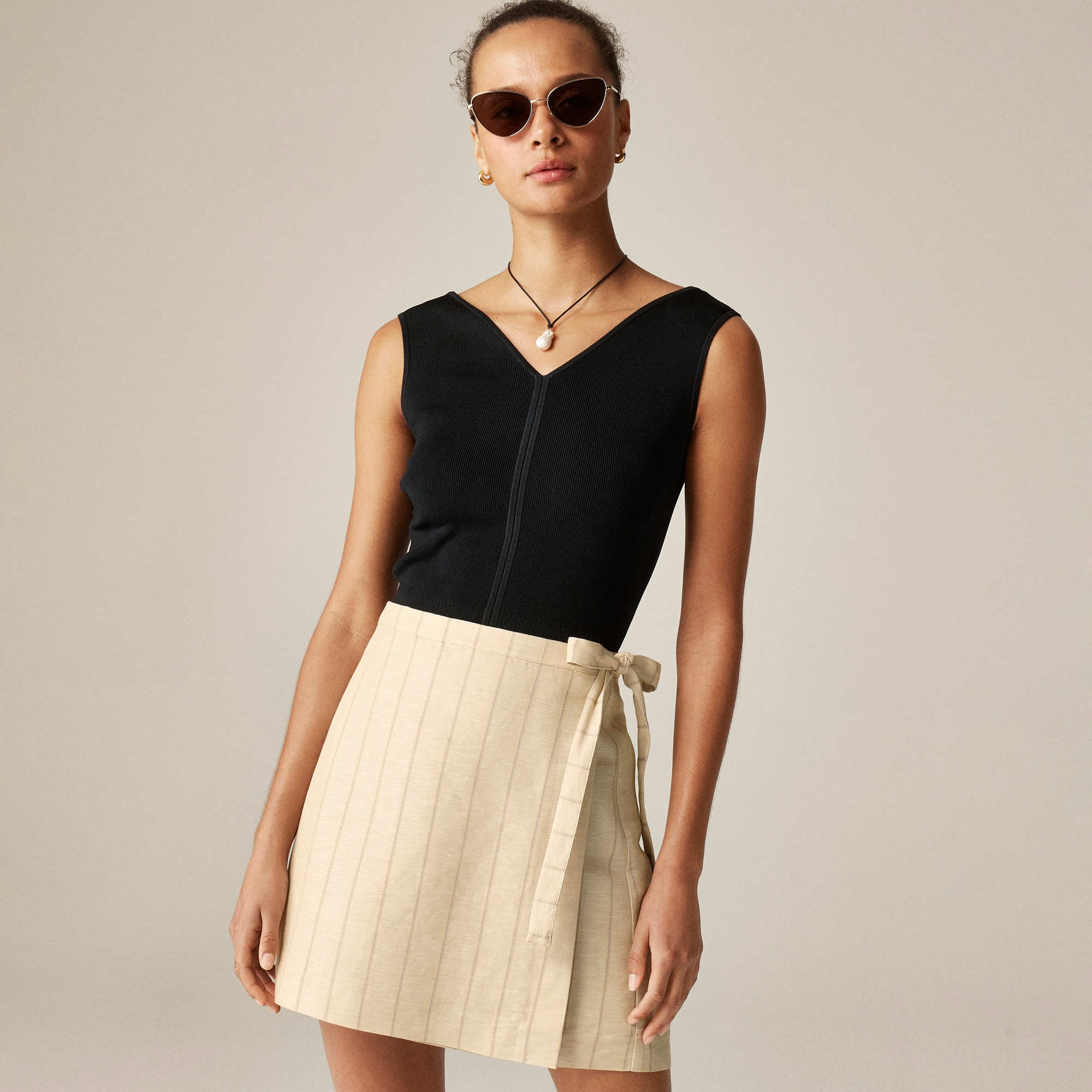 womens Wrap skirt in striped linen blend