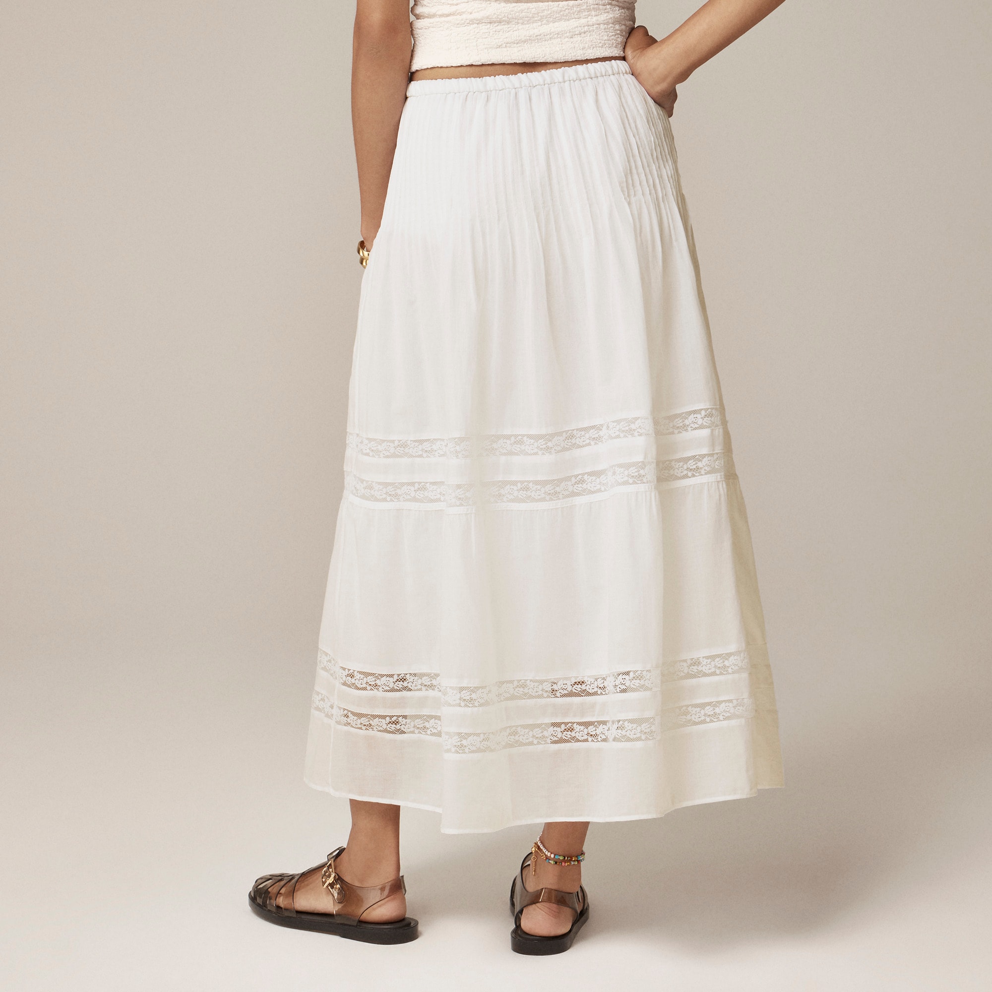 Lace-trim pintuck skirt