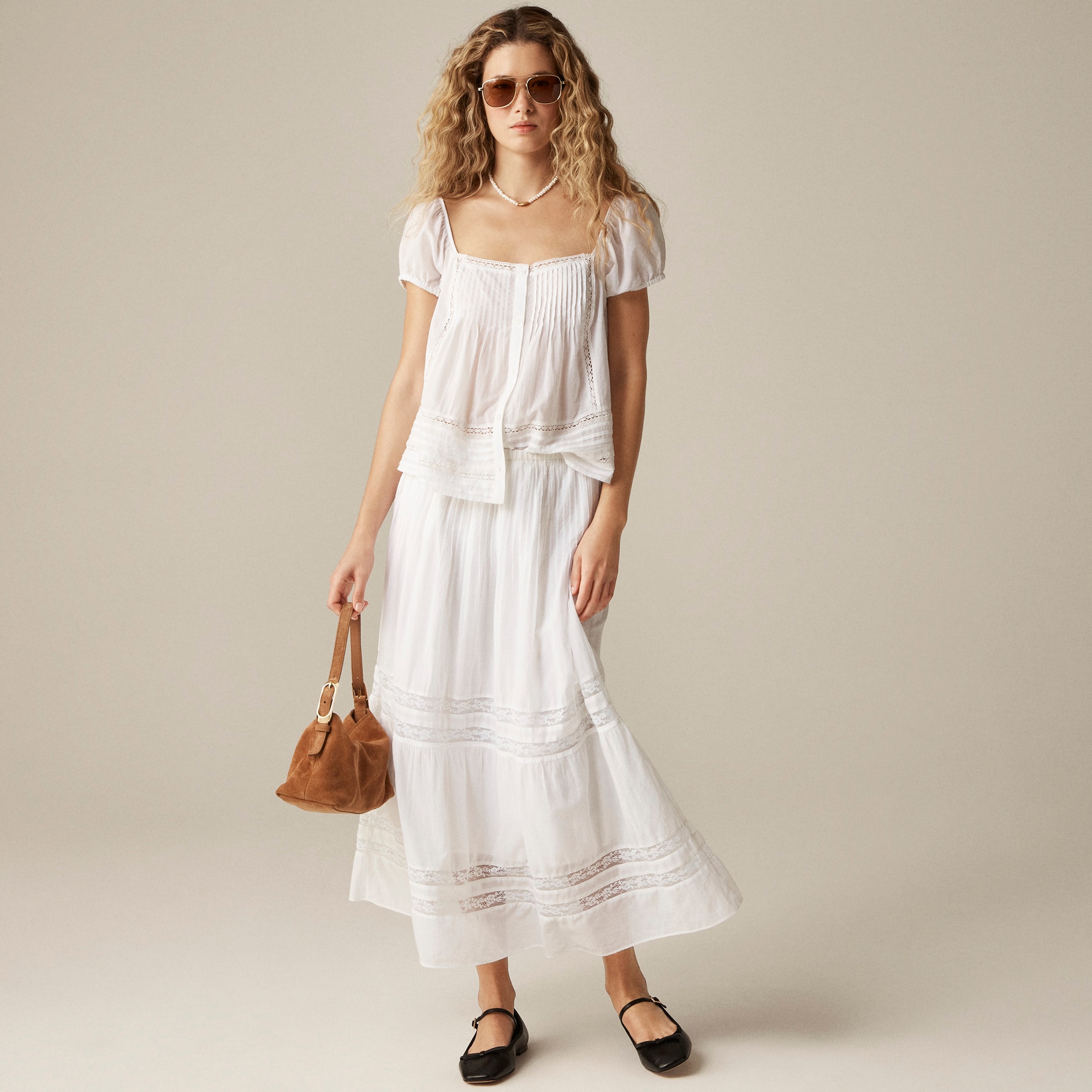 womens Lace-trim pintuck skirt