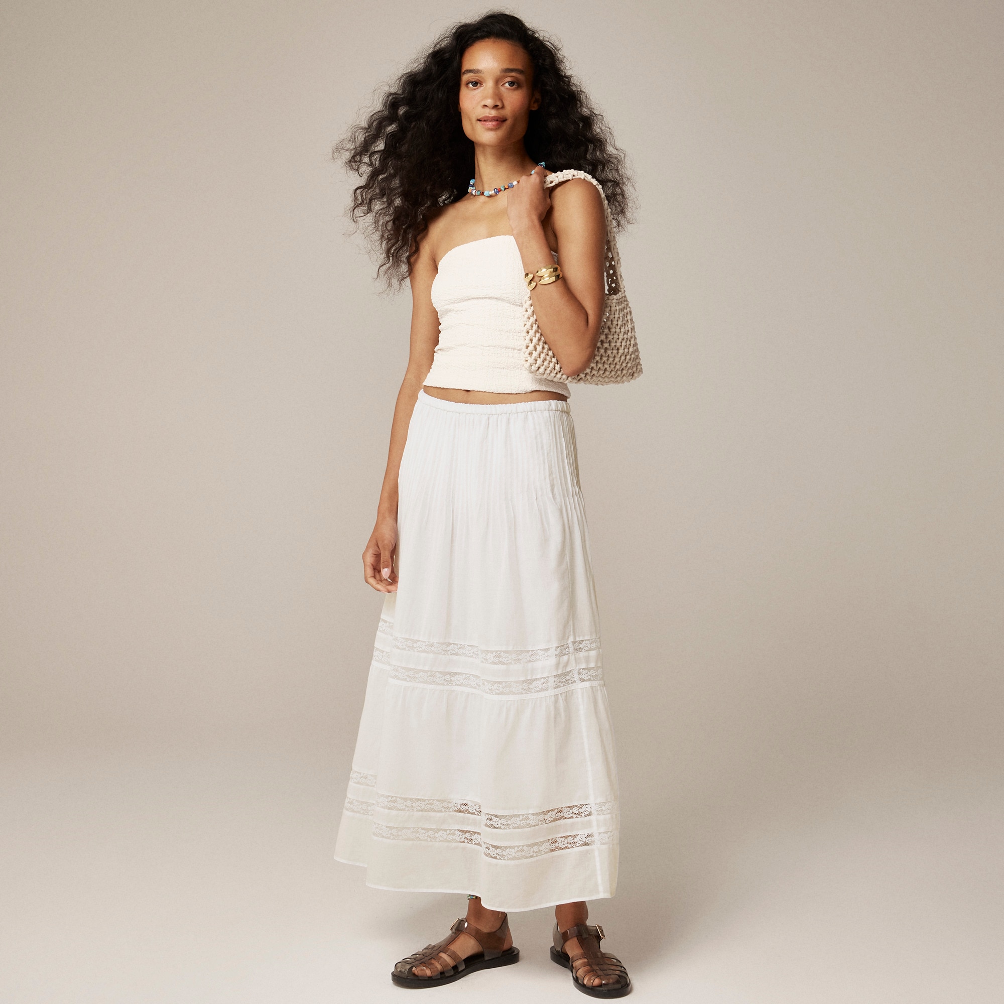 Lace-trim pintuck skirt